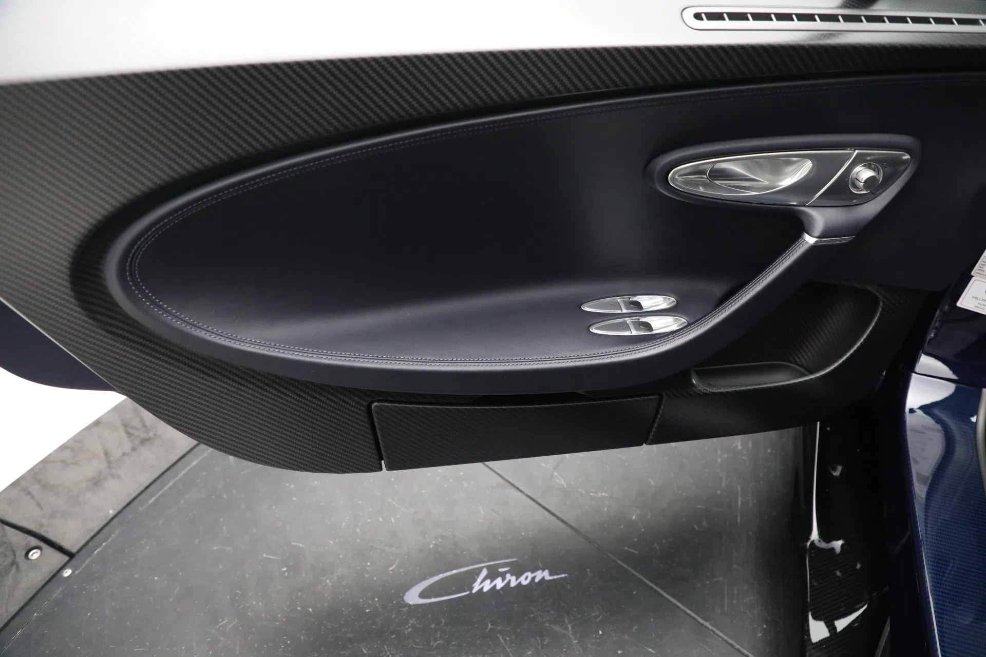 2018 Bugatti Chiron interior, door sill, BLACK