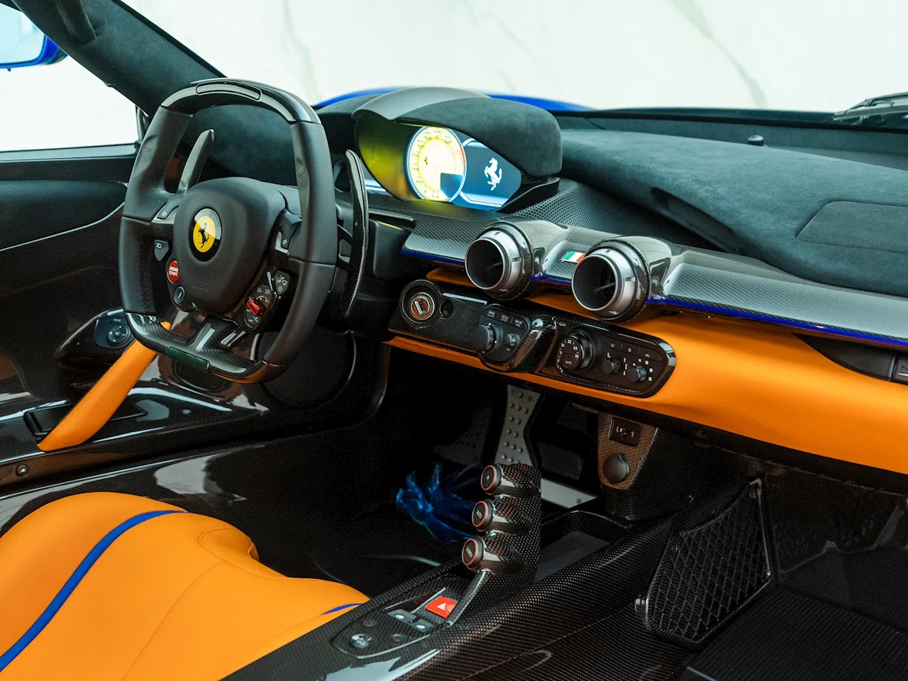 2018 Ferrari LaFerrari interior, dashboard, Hermes Orange Tailor Made Leather
