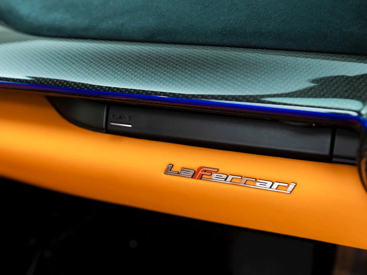 2018 Ferrari LaFerrari interior, door sill, Hermes Orange Tailor Made Leather