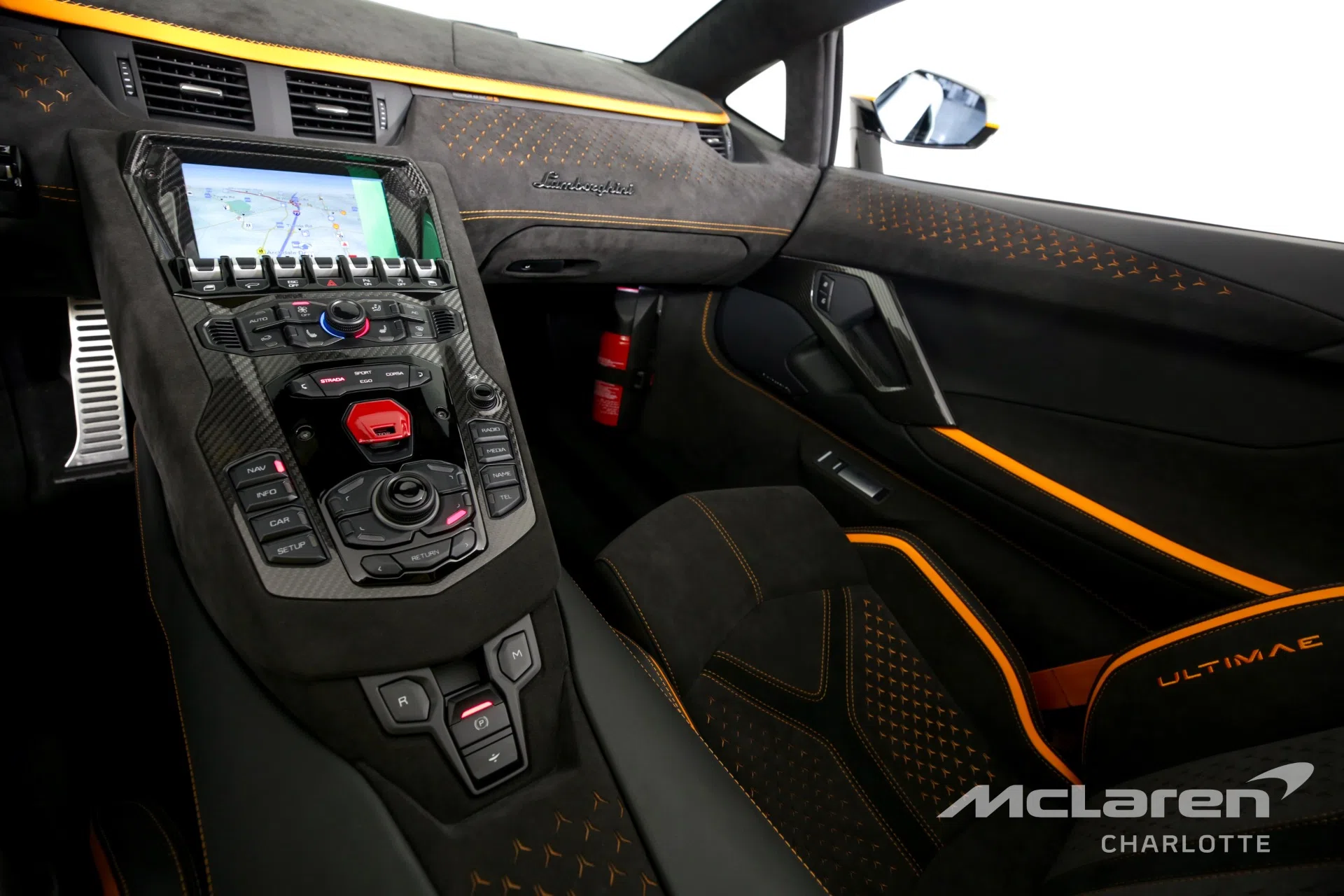 2022 Lamborghini Aventador LP 780-4 Ultimae Roadster interior, Nero ADE/Arancio Leonis