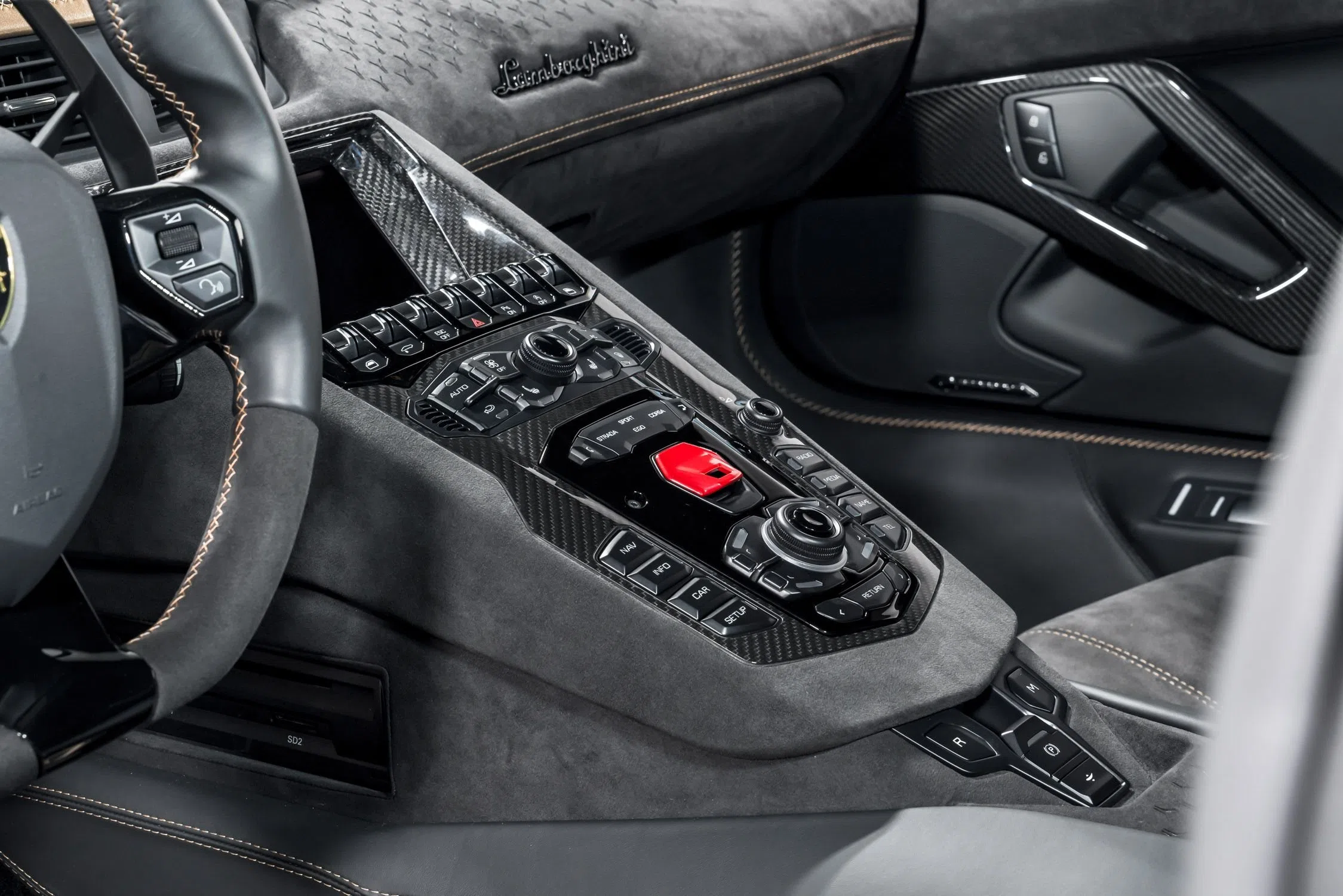 2022 Lamborghini Aventador Ultimae interior, center console, Nero Ade