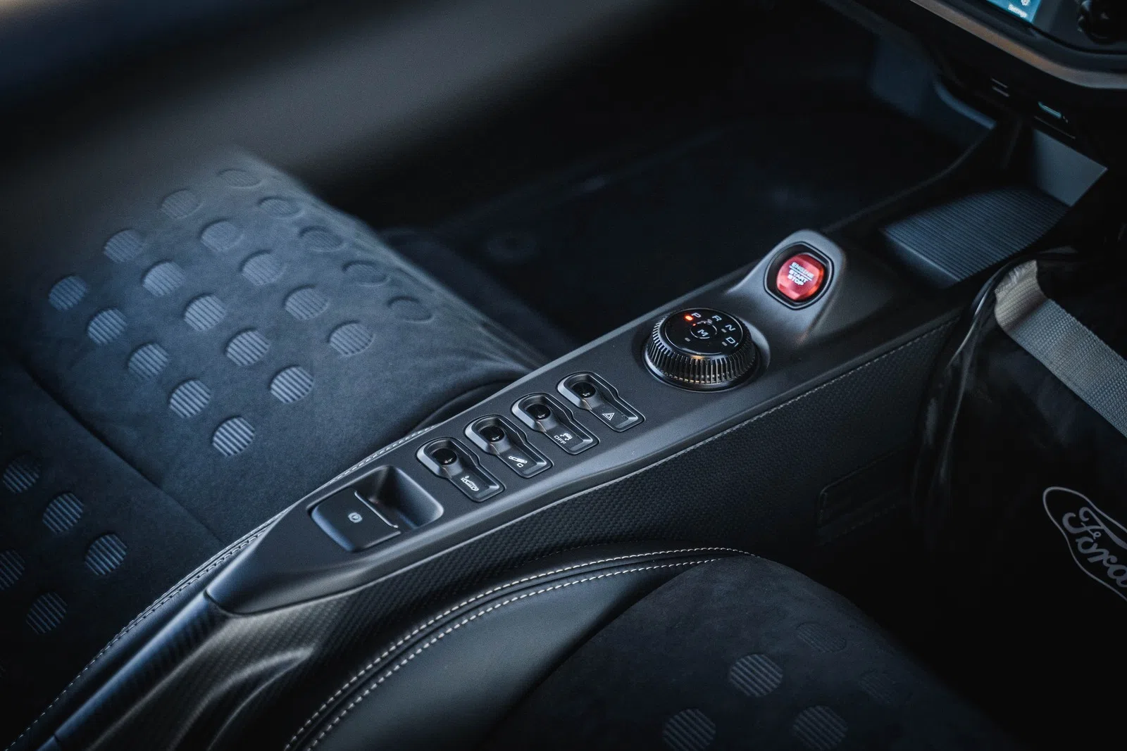 2022 Ford GT Heritage Edition Limited interior, center console, Alcantara