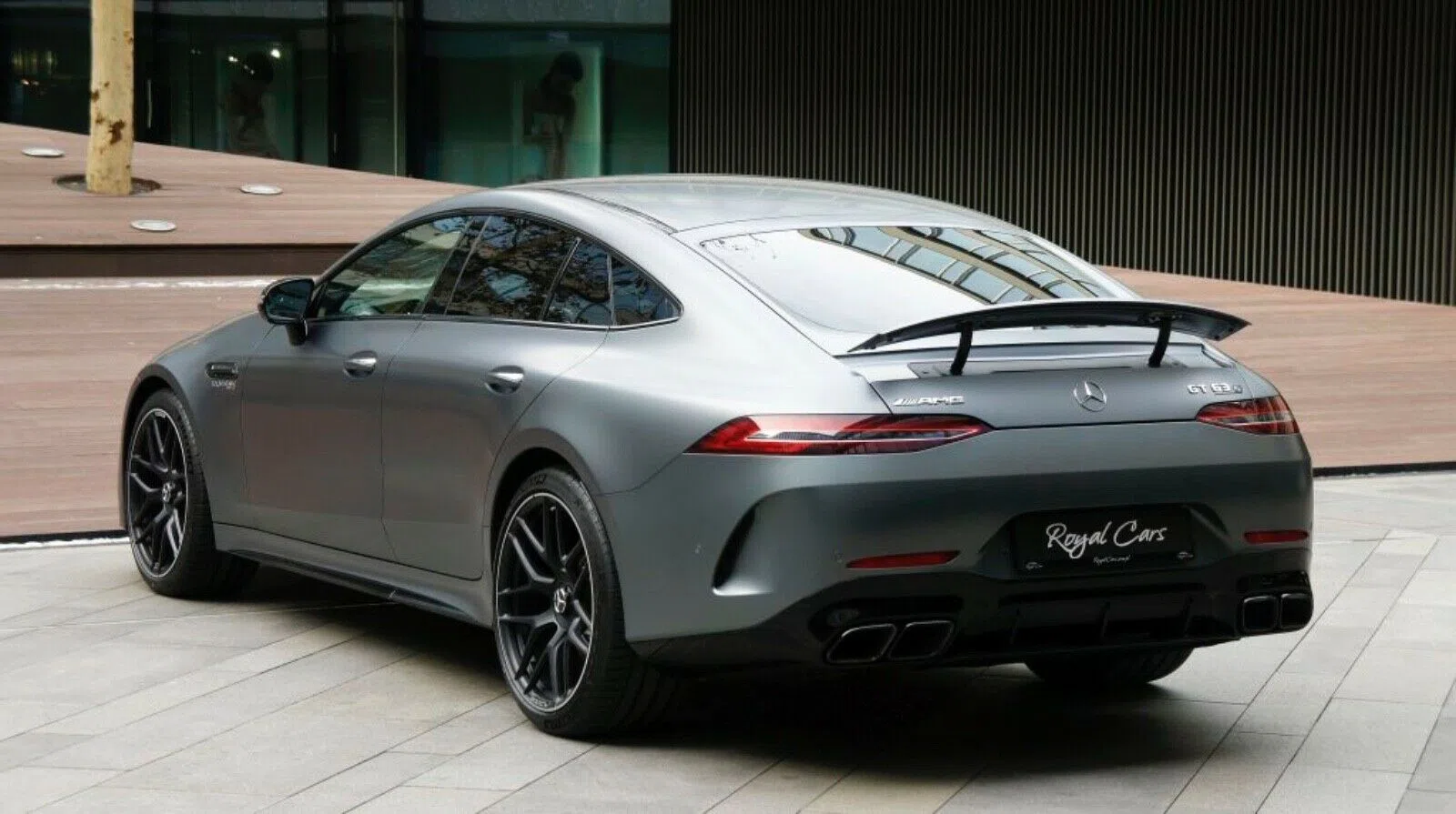 2018 Mercedes-Benz  AMG GT 63 S 4Matic, rear three-quarter view, Grau Metallic