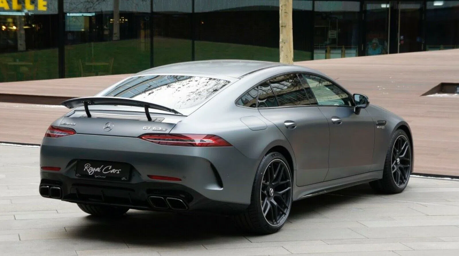 2018 Mercedes-Benz  AMG GT 63 S 4Matic, rear three-quarter view, Grau Metallic