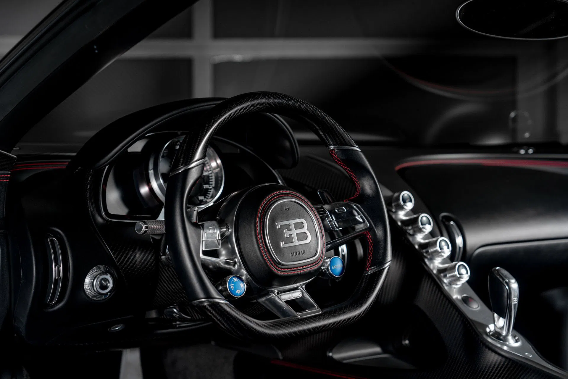 2018 Bugatti Chiron interior, Beluga Black Carbon