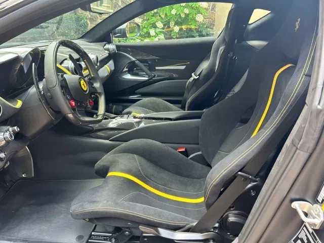 2022 Ferrari 812 Competizione interior, seats, Black Alcantara w/ Yellow
