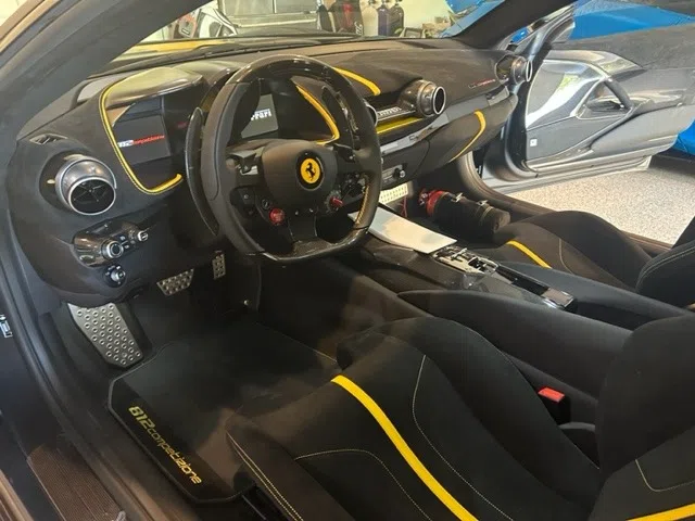 2022 Ferrari 812 Competizione interior, dashboard, Black Alcantara w/ Yellow