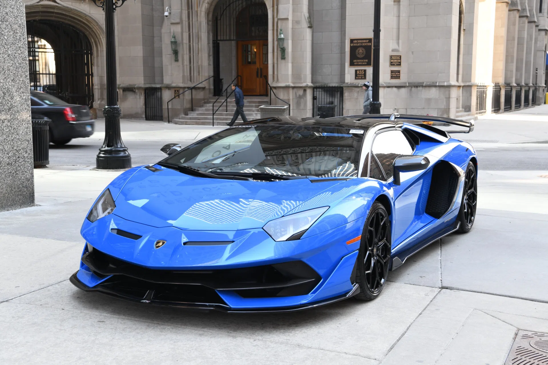 2021 Lamborghini Aventador SVJ Roadster for sale, front three-quarter view, Blu Nila