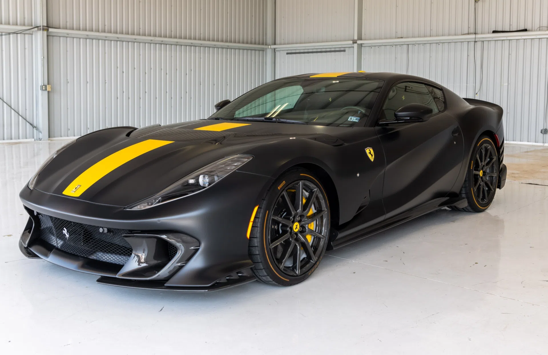 2022 Ferrari 812 Competizione for sale, exterior, Matte Black w/ Yellow
