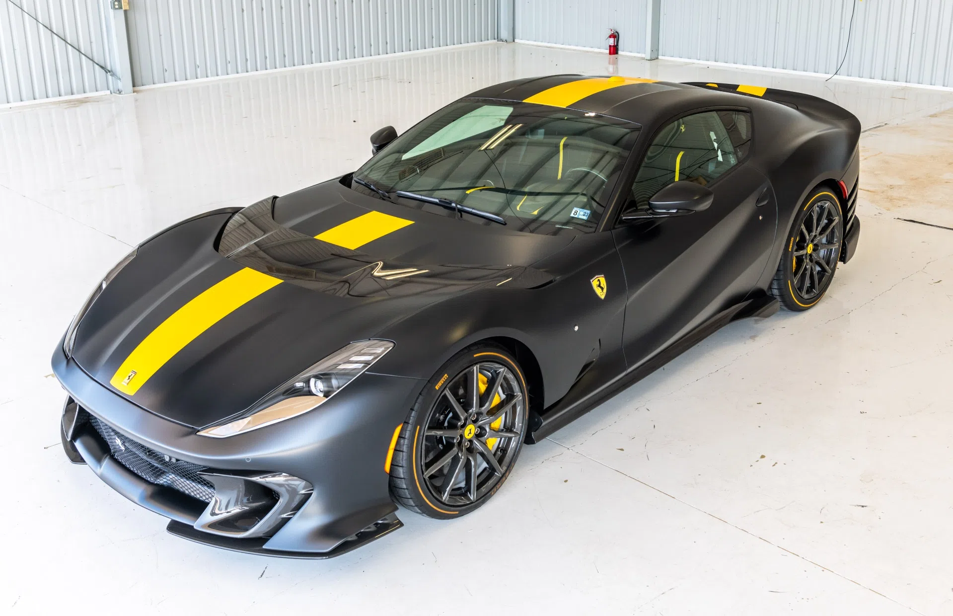 2022 Ferrari 812 Competizione for sale, exterior, Matte Black w/ Yellow