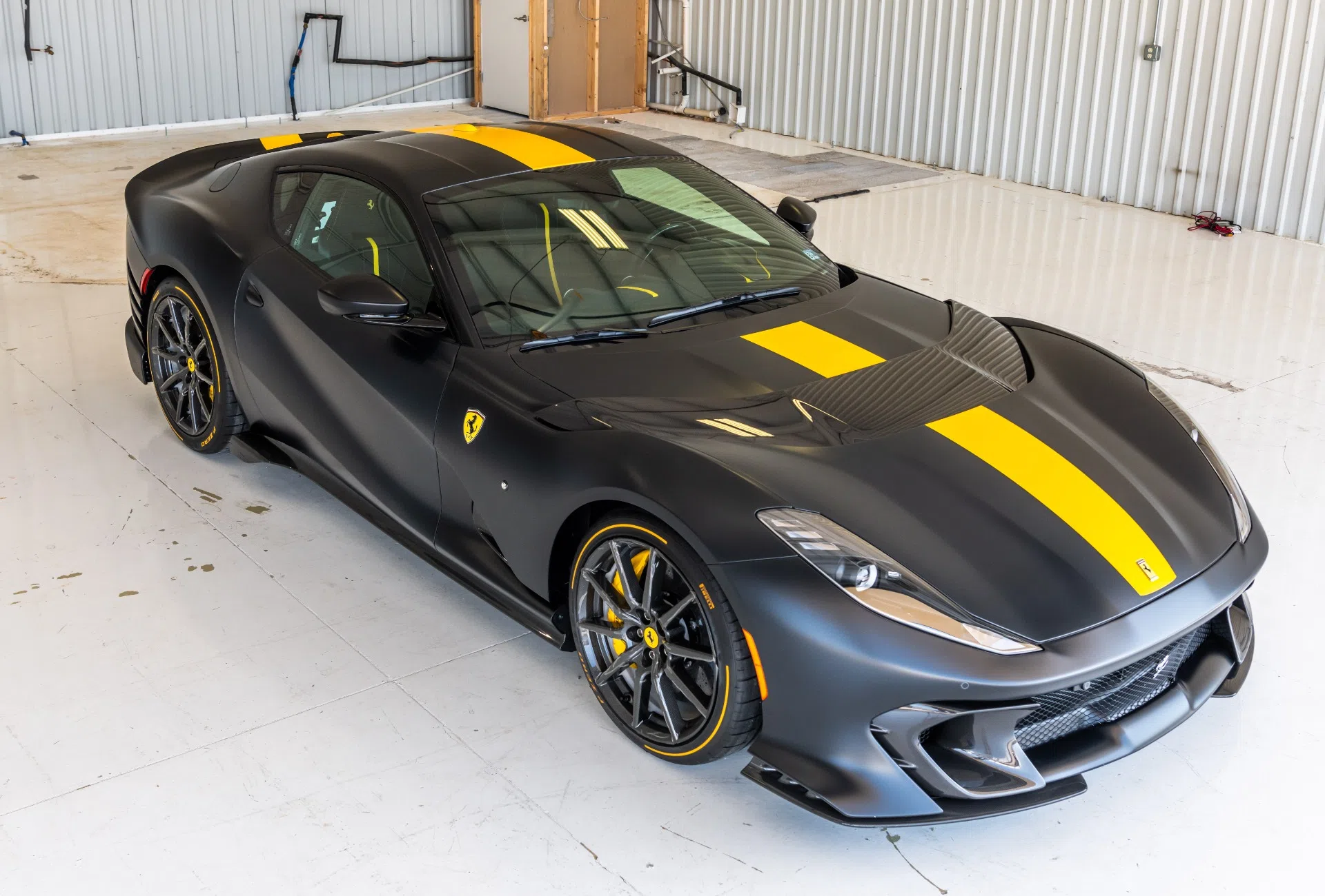 2022 Ferrari 812 Competizione for sale, exterior, Matte Black w/ Yellow