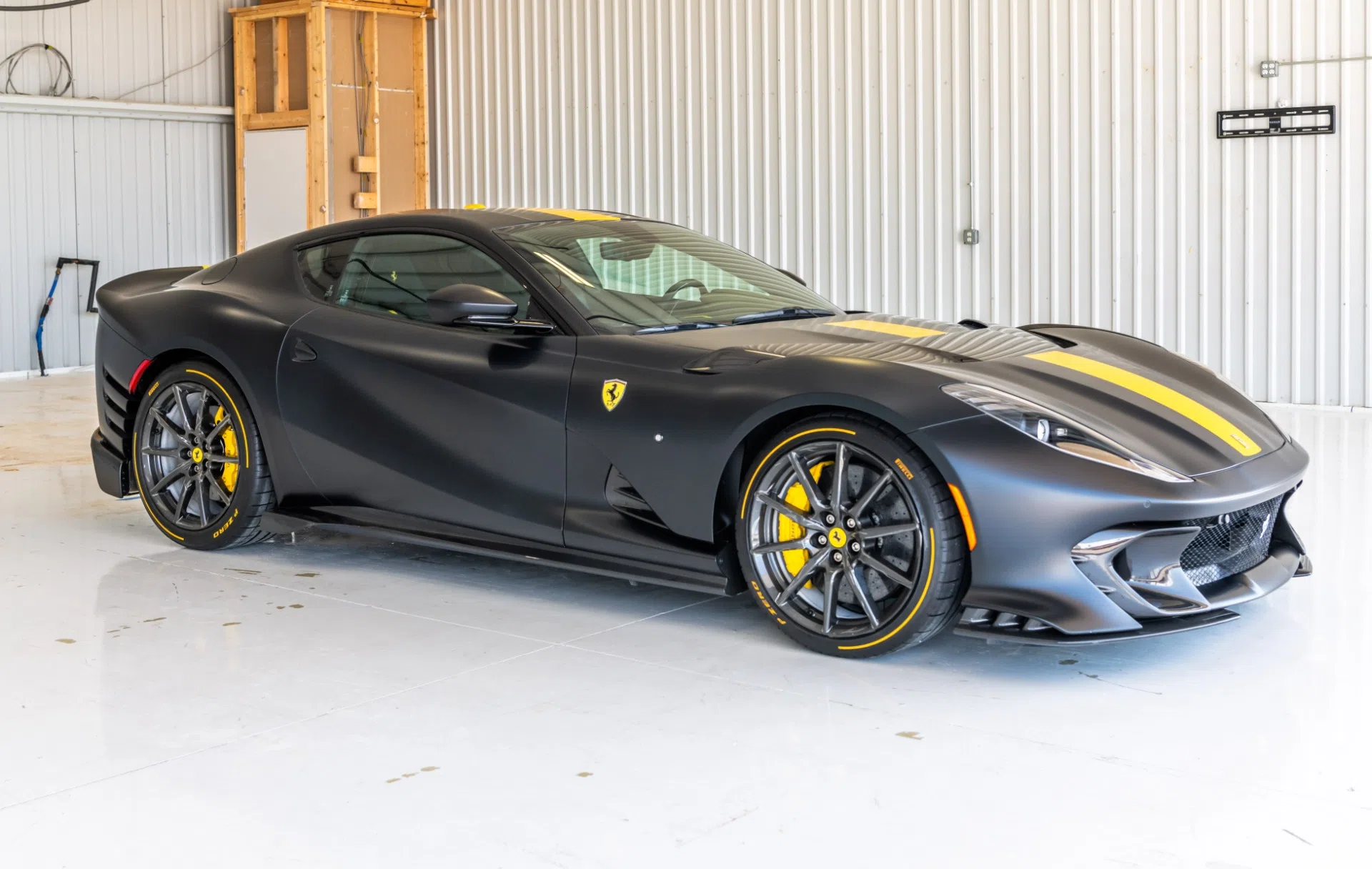 2022 Ferrari 812 Competizione for sale, exterior, Matte Black w/ Yellow