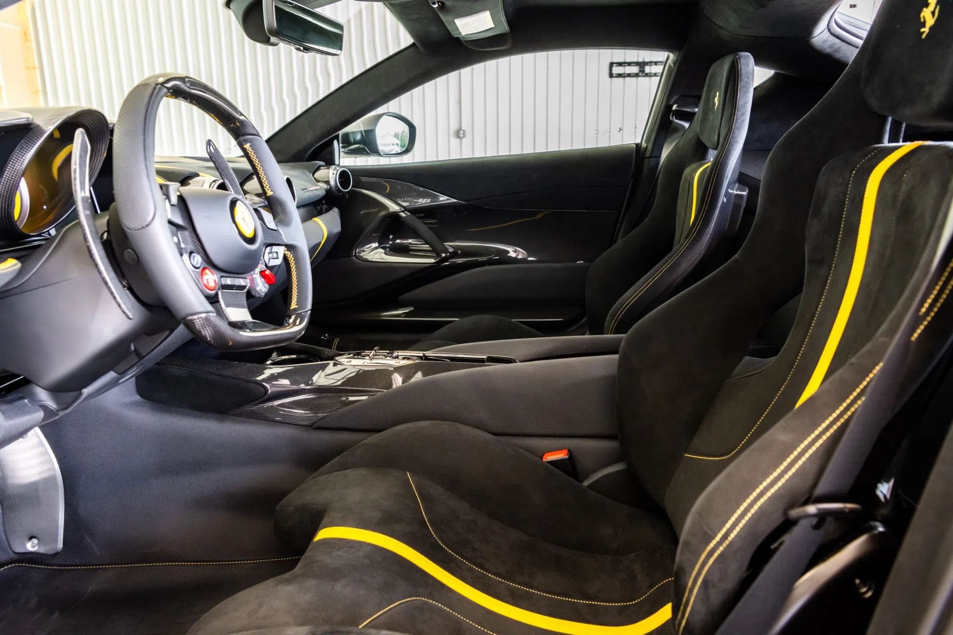 2022 Ferrari 812 Competizione interior, seats, Black Alcantara w/ Yellow