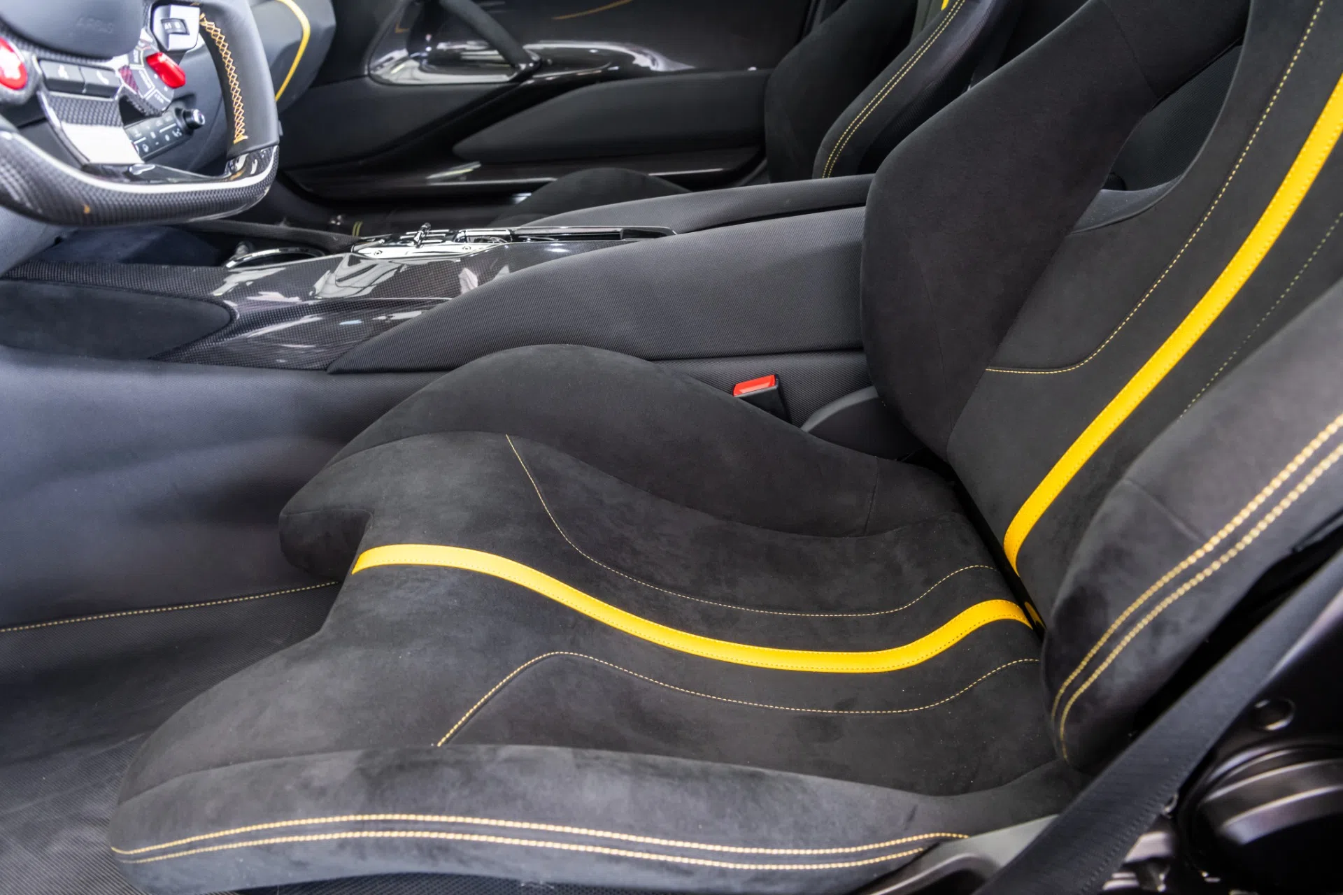 2022 Ferrari 812 Competizione interior, seats, Black Alcantara w/ Yellow