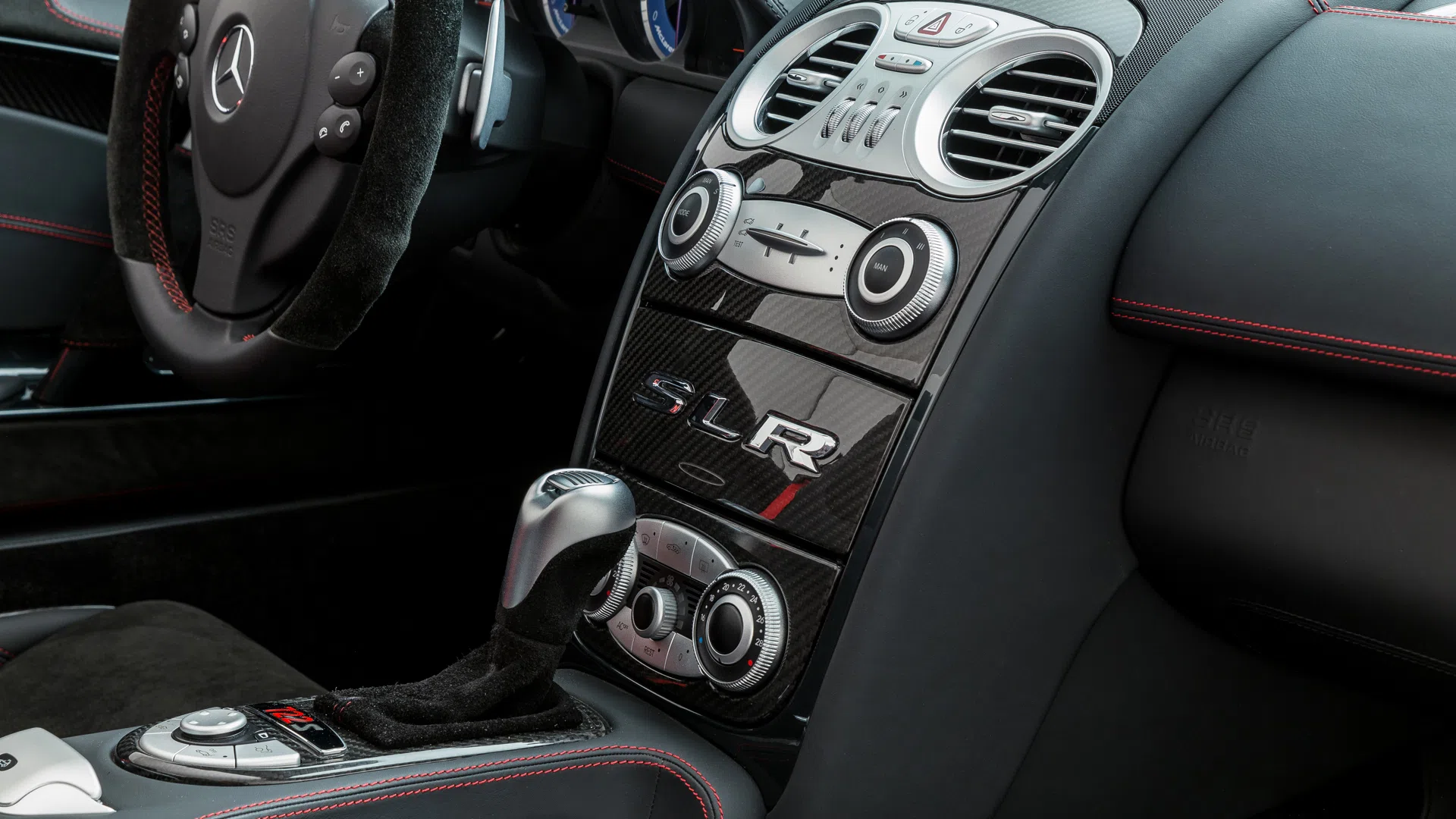 2009 Mercedes-Benz SLR McLaren Edition 722S Roadster interior, center console, Leather exclusive black