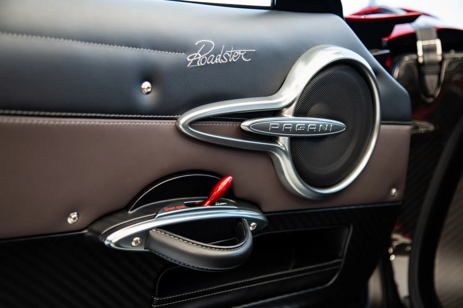2022 Pagani Huayra Roadster interior, door panel, Black, Full leather