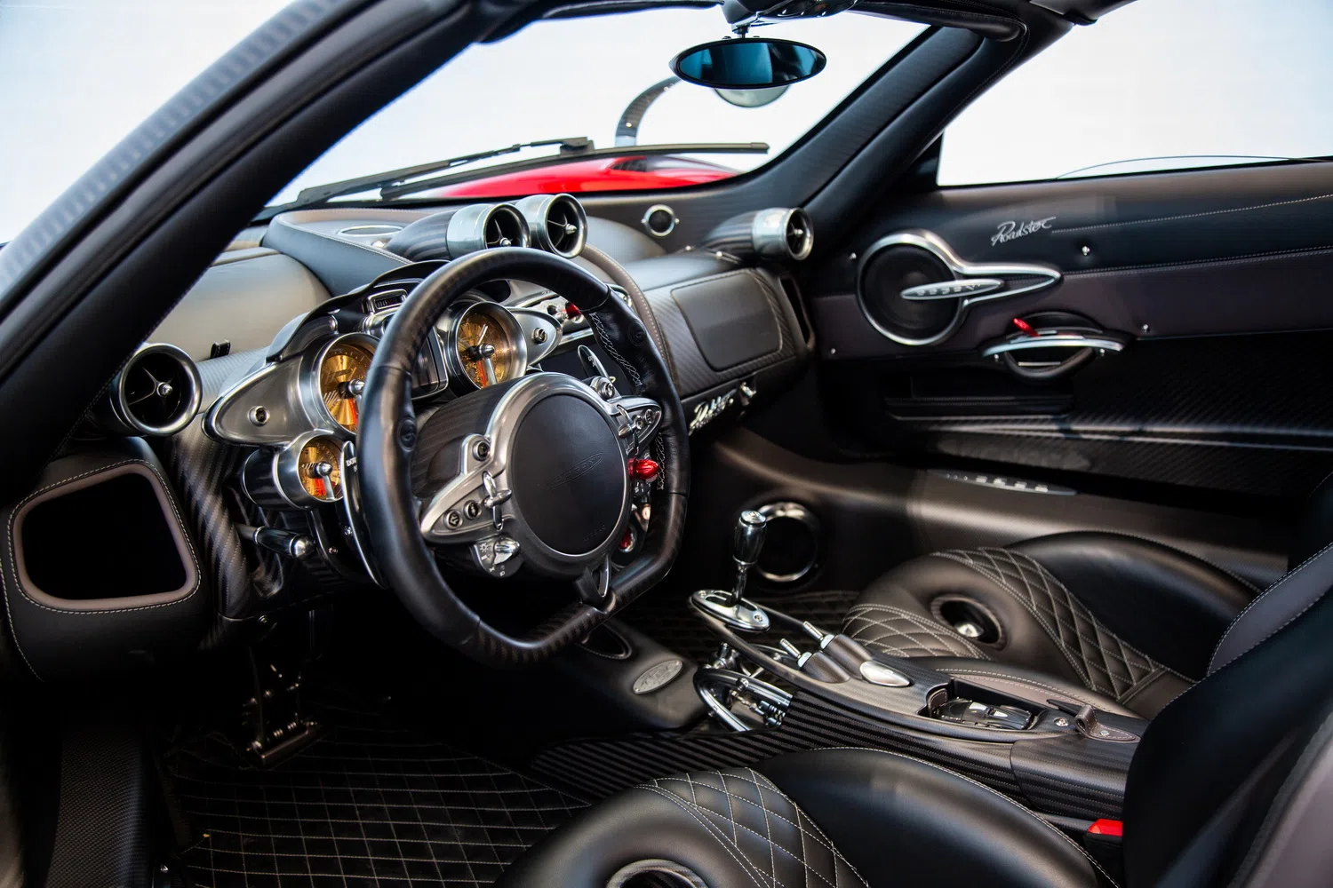 2022 Pagani Huayra Roadster interior, dashboard, Black, Full leather