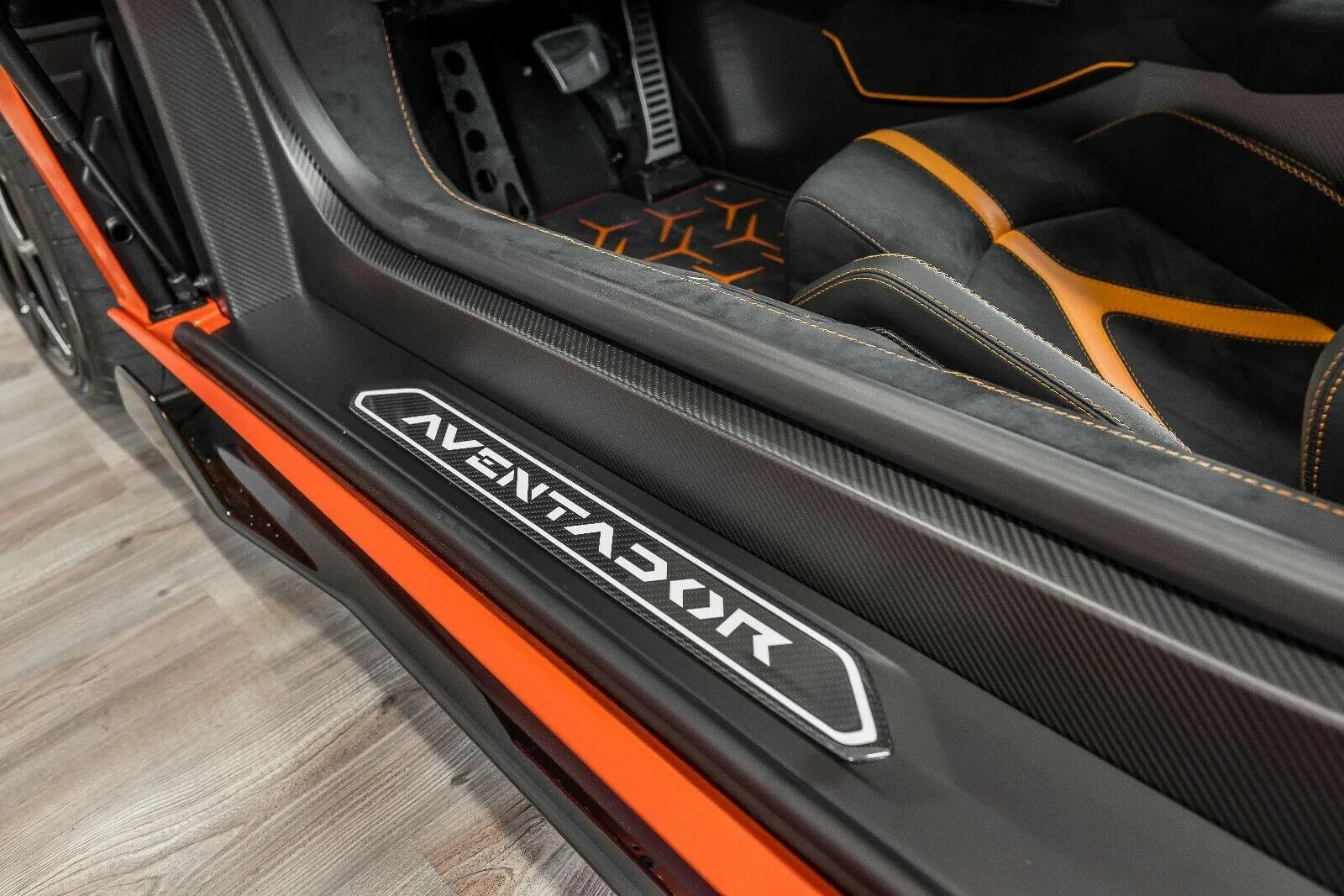 2019 Lamborghini Aventador SVJ interior, door sill, Black