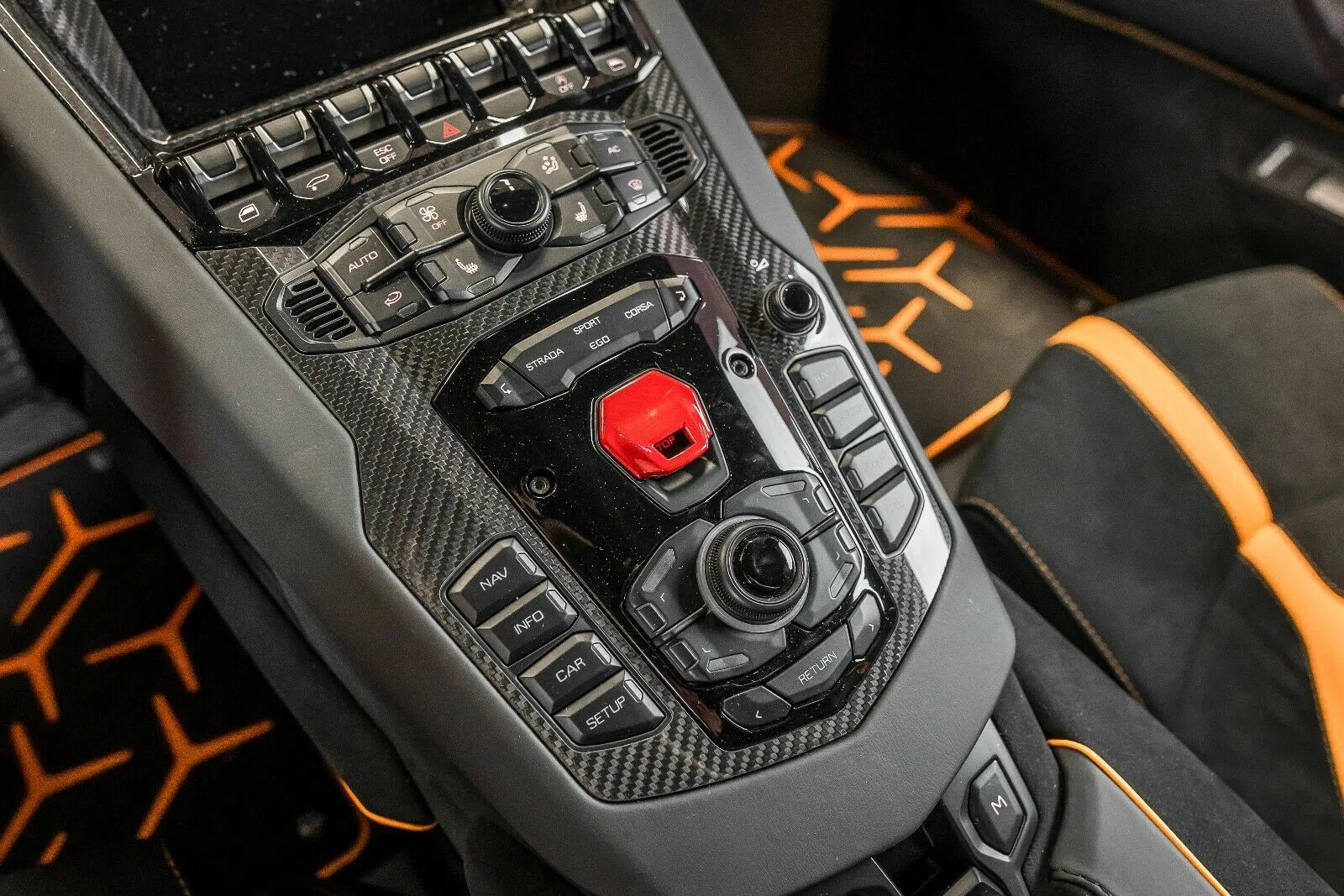 2019 Lamborghini Aventador SVJ interior, center console, Black