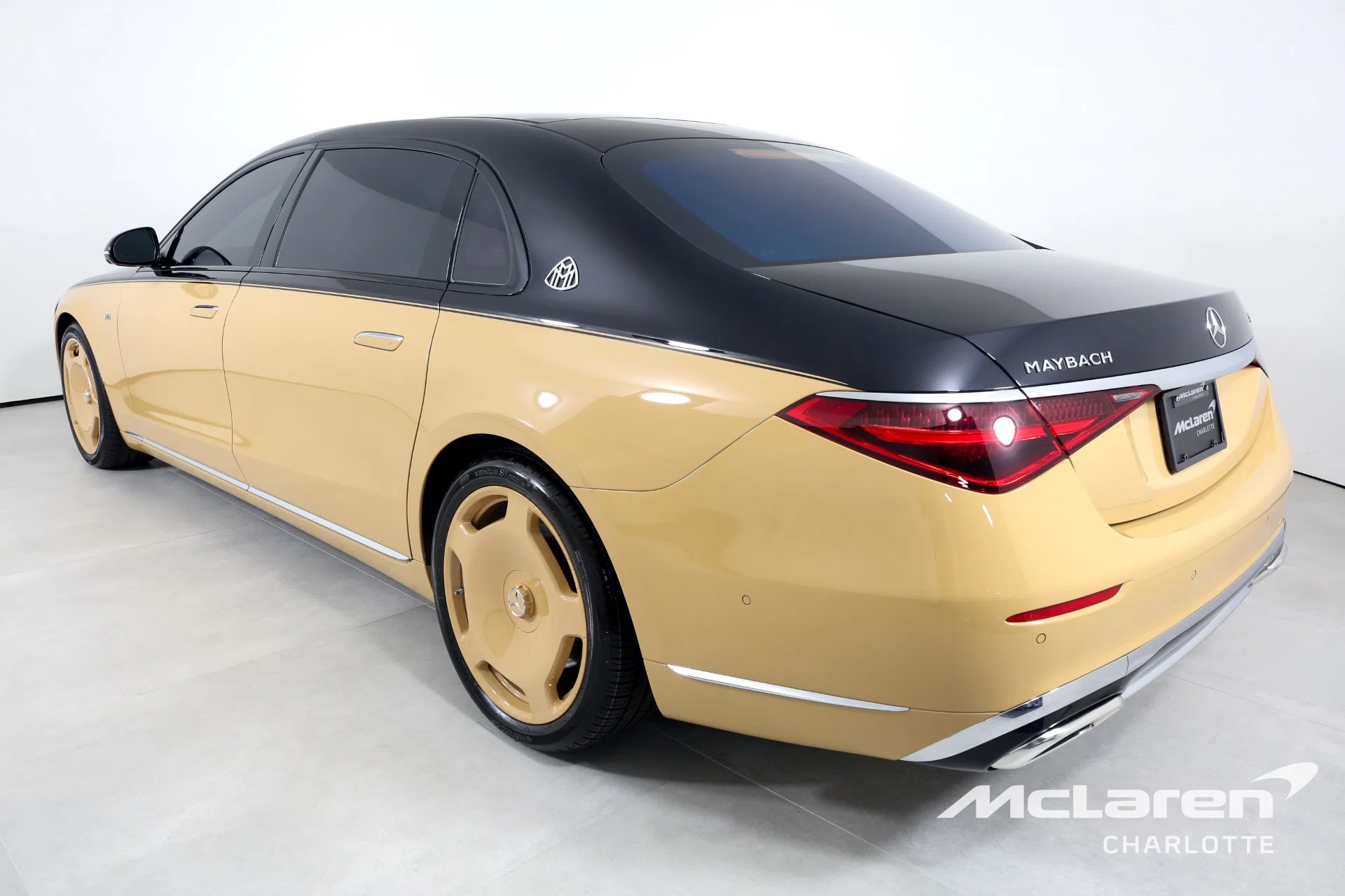 2023 Mercedes-Maybach S 680 4MATIC Virgil Abloh, rear three-quarter view, Colorado Beige/Obsidian Black