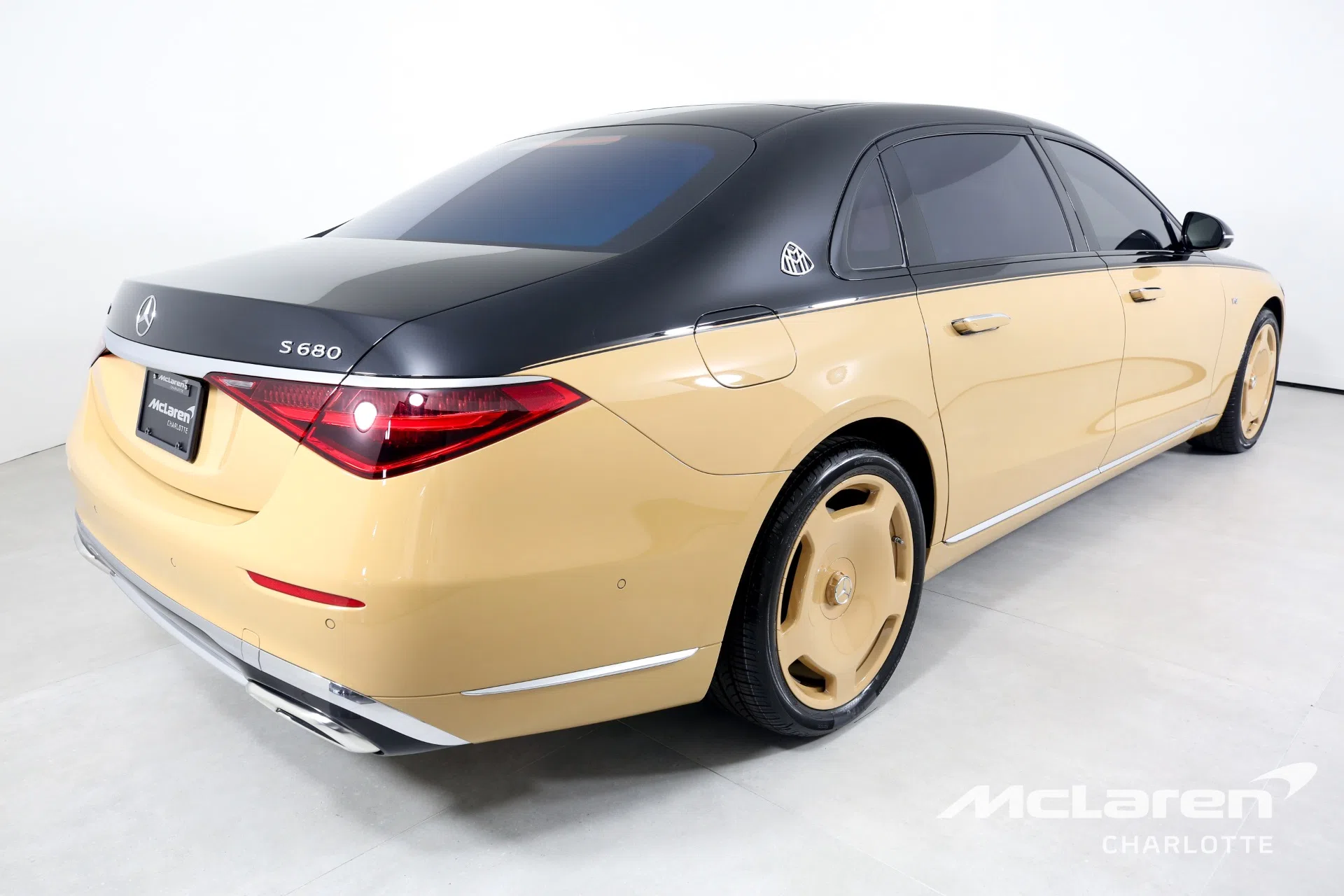 2023 Mercedes-Maybach S 680 4MATIC Virgil Abloh, rear three-quarter view, Colorado Beige/Obsidian Black