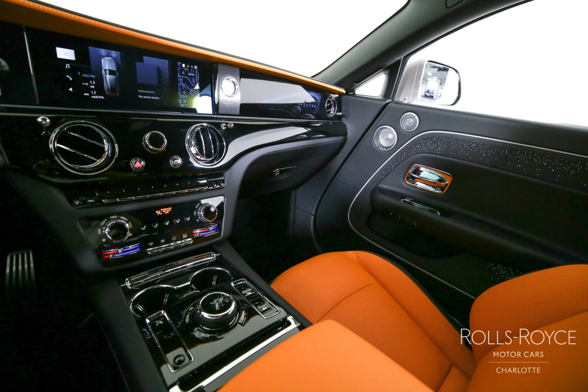 2024 Rolls-Royce Spectre interior, Black/Mandarin/Cashmere Grey