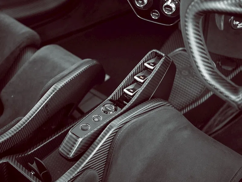 2019 McLaren Senna interior, center console, Black Alcantara