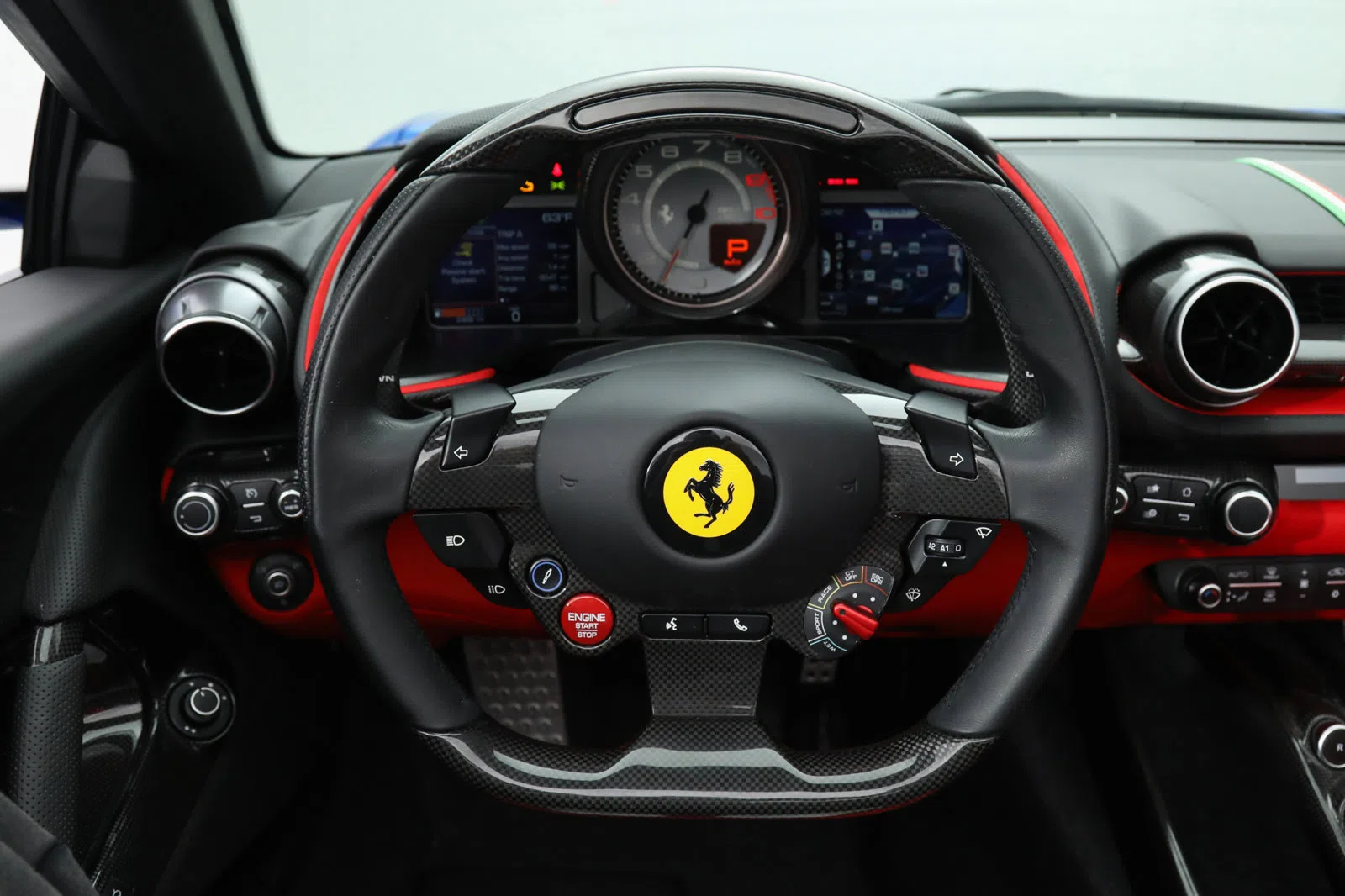 2022 Ferrari 812 GTS interior, Rosso and Nero Aunde Jeans Material