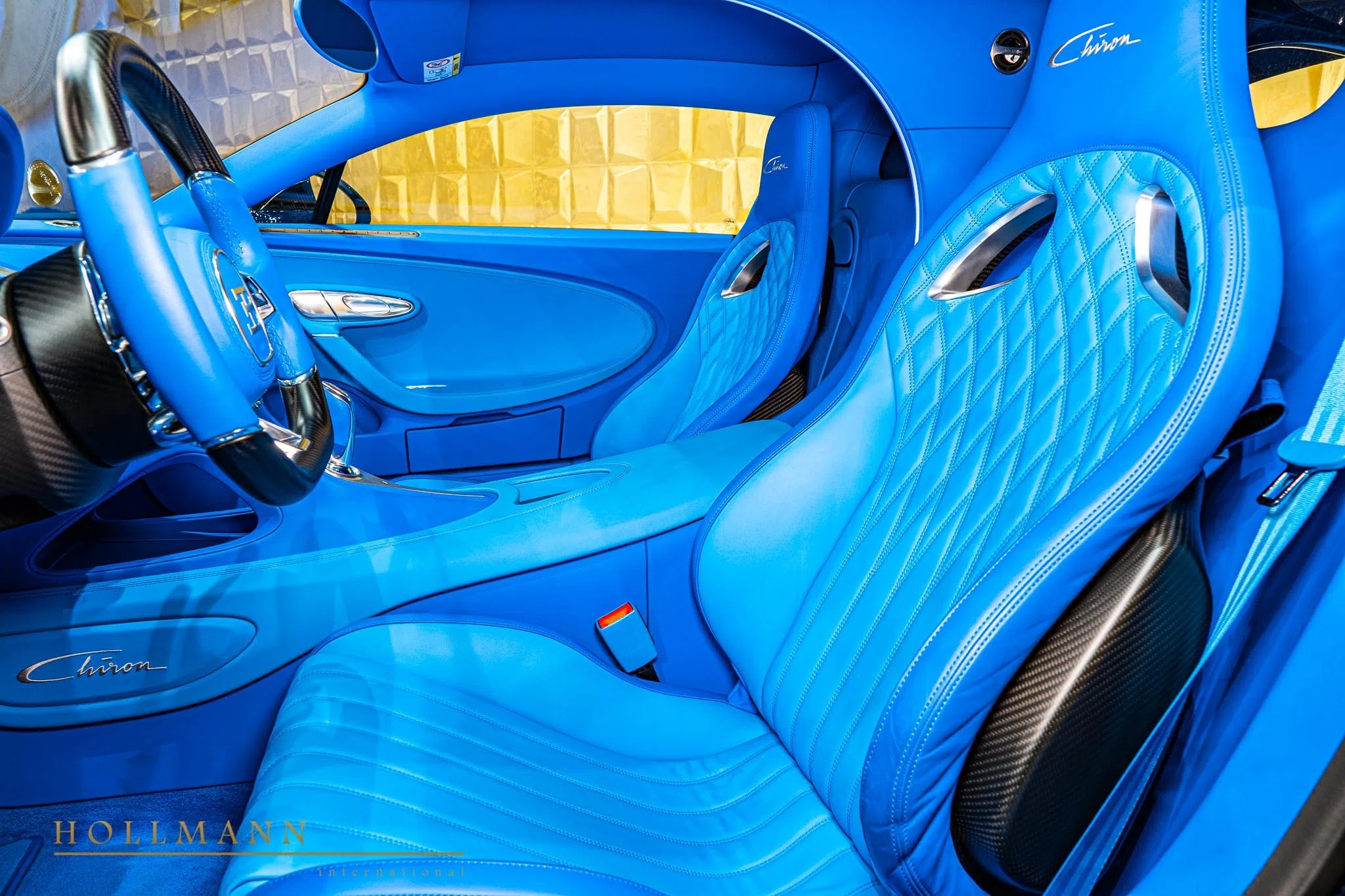 2021 Bugatti Chiron 110 ans interior, seats, French Racing Blue
