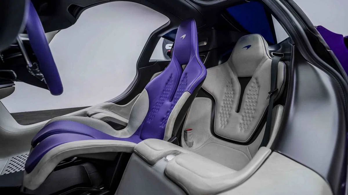 2020 McLaren Speedtail interior, seats, White | Purple