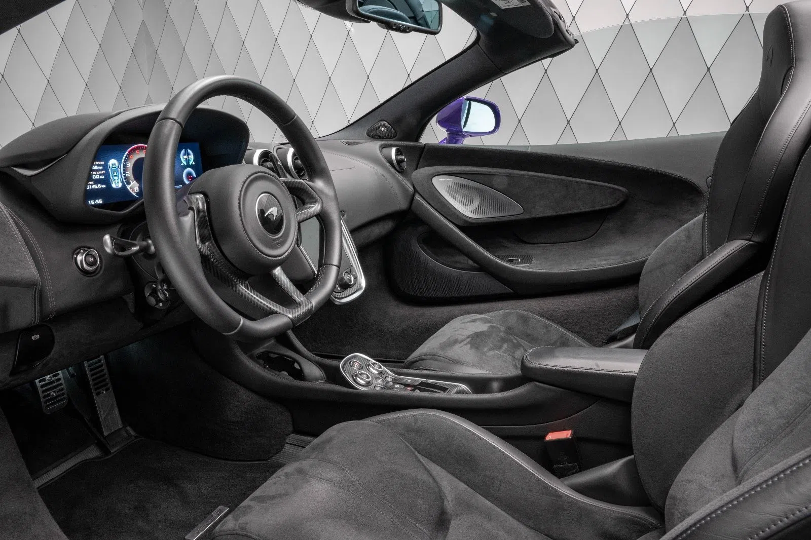 2021 McLaren 600LT Spider interior, Black Alcantara