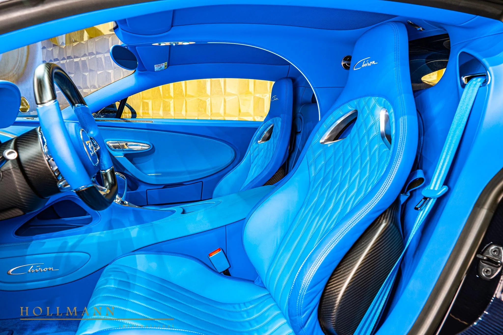 2021 Bugatti Chiron 110 ans interior, seats, French Racing Blue