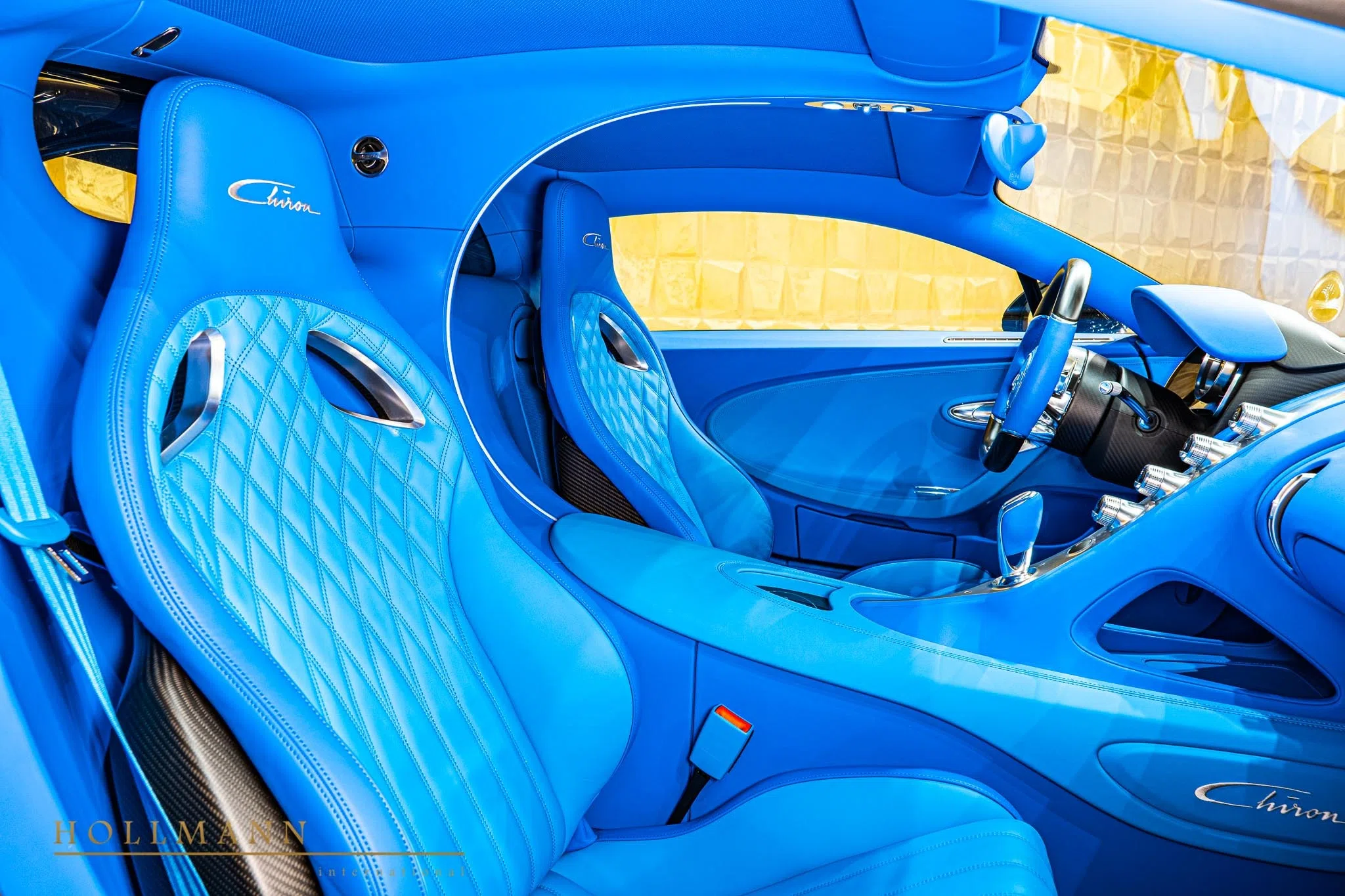 2021 Bugatti Chiron 110 ans interior, seats, French Racing Blue