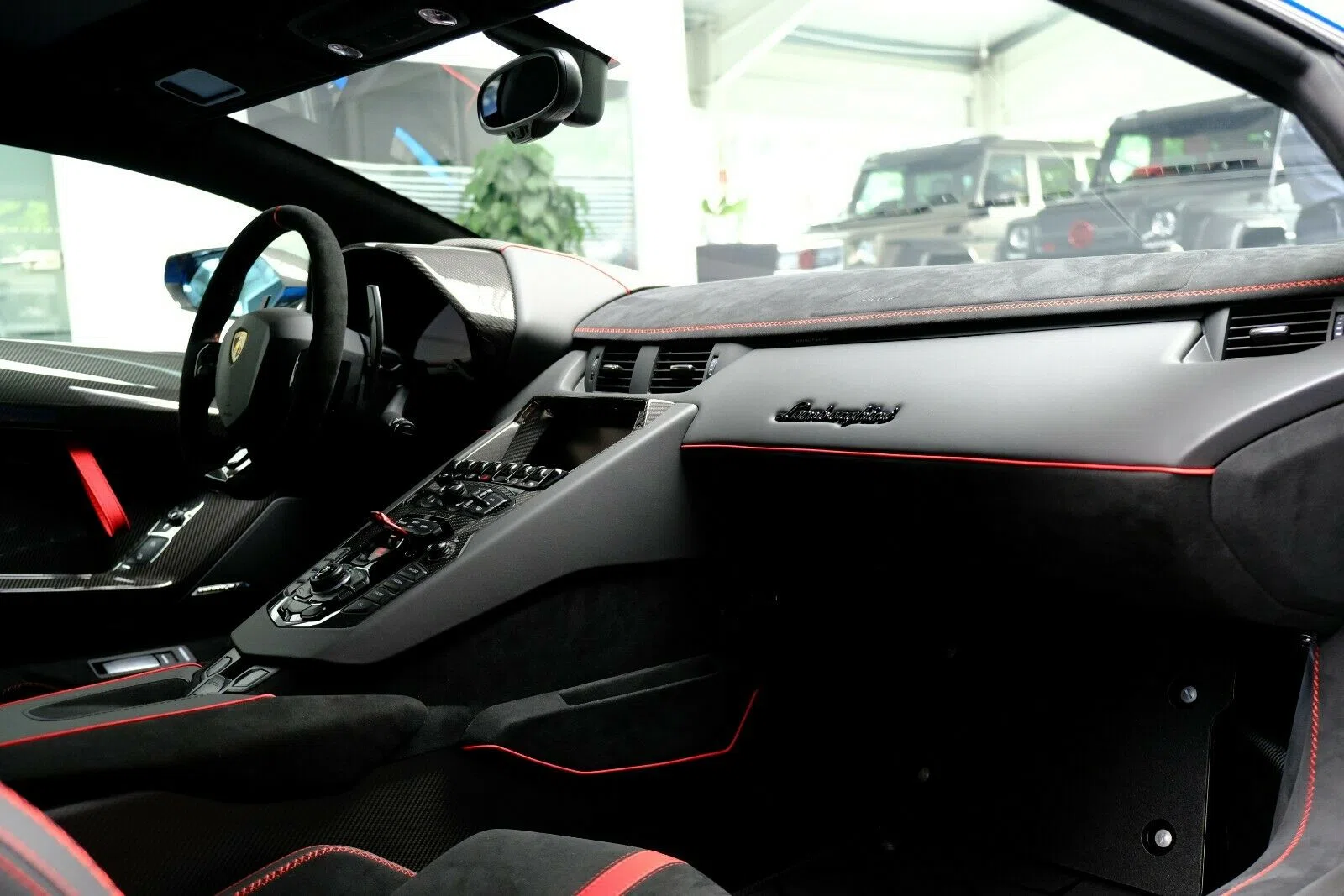 2019 Lamborghini Aventador SVJ interior, dashboard, Black | Red