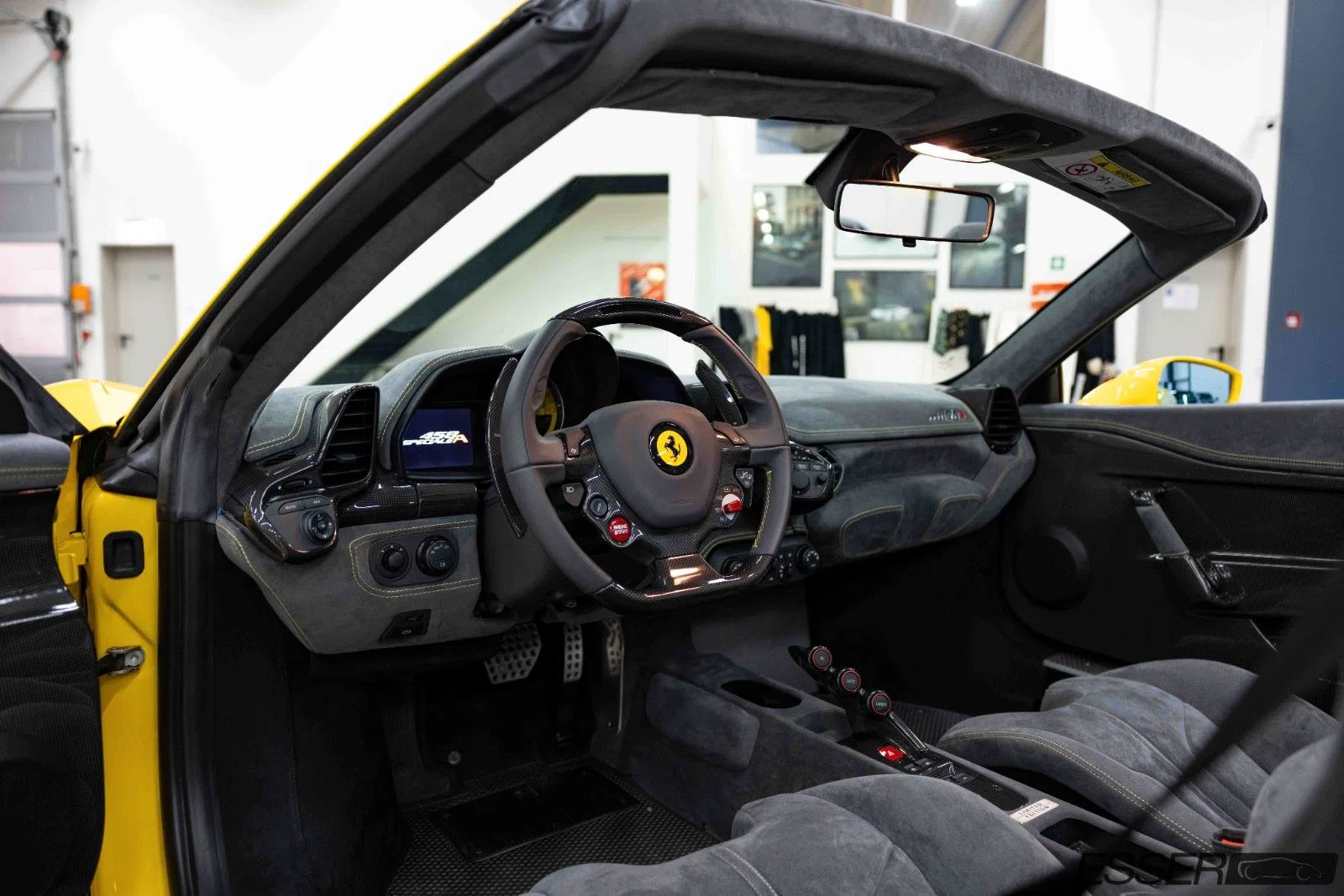 2015 Ferrari 458 Speciale A interior, dashboard, Alcantara, Black