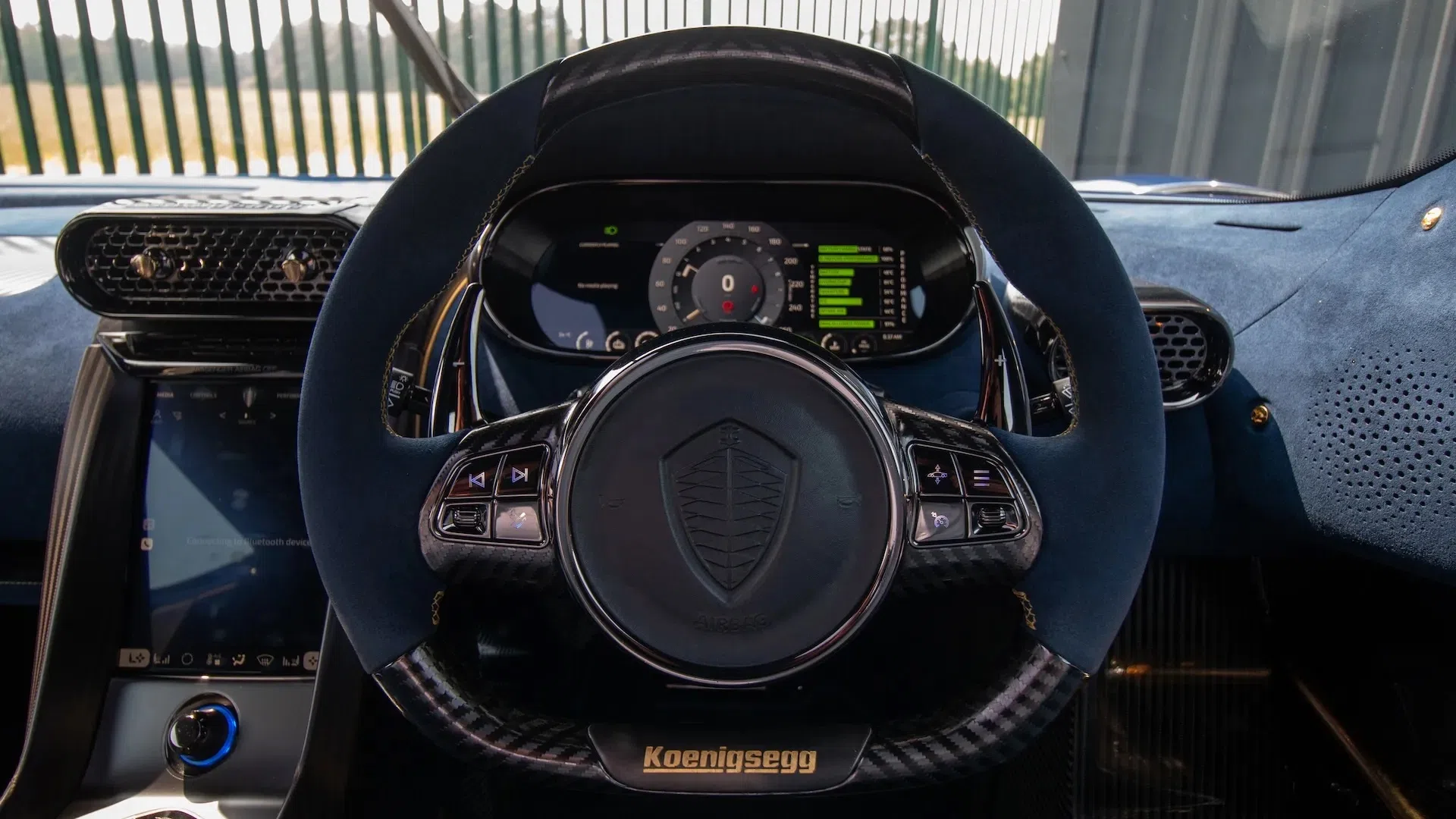 2020 Koenigsegg Regera interior, dashboard, Dark Blue Alcantara