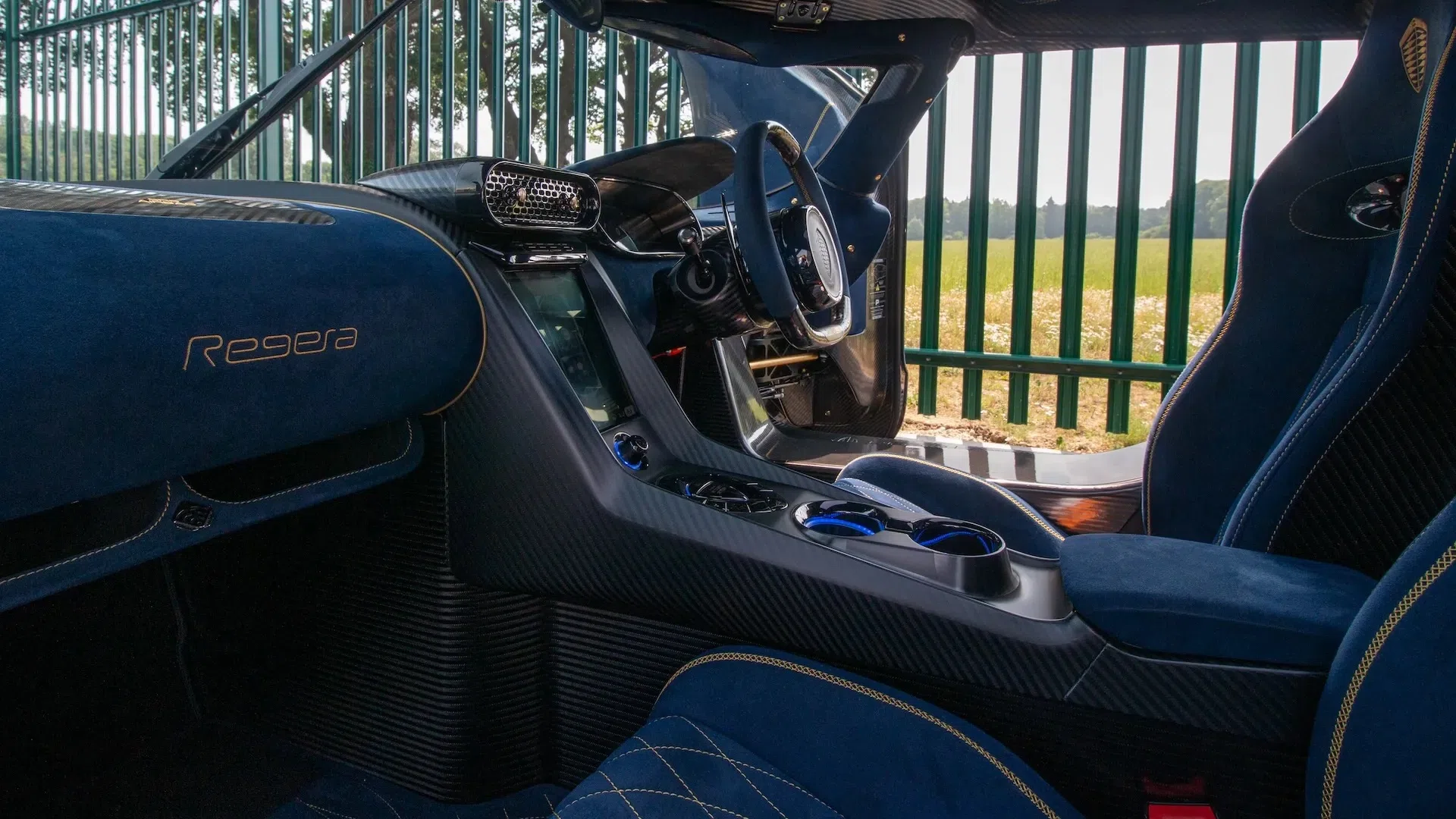 2020 Koenigsegg Regera interior, Dark Blue Alcantara