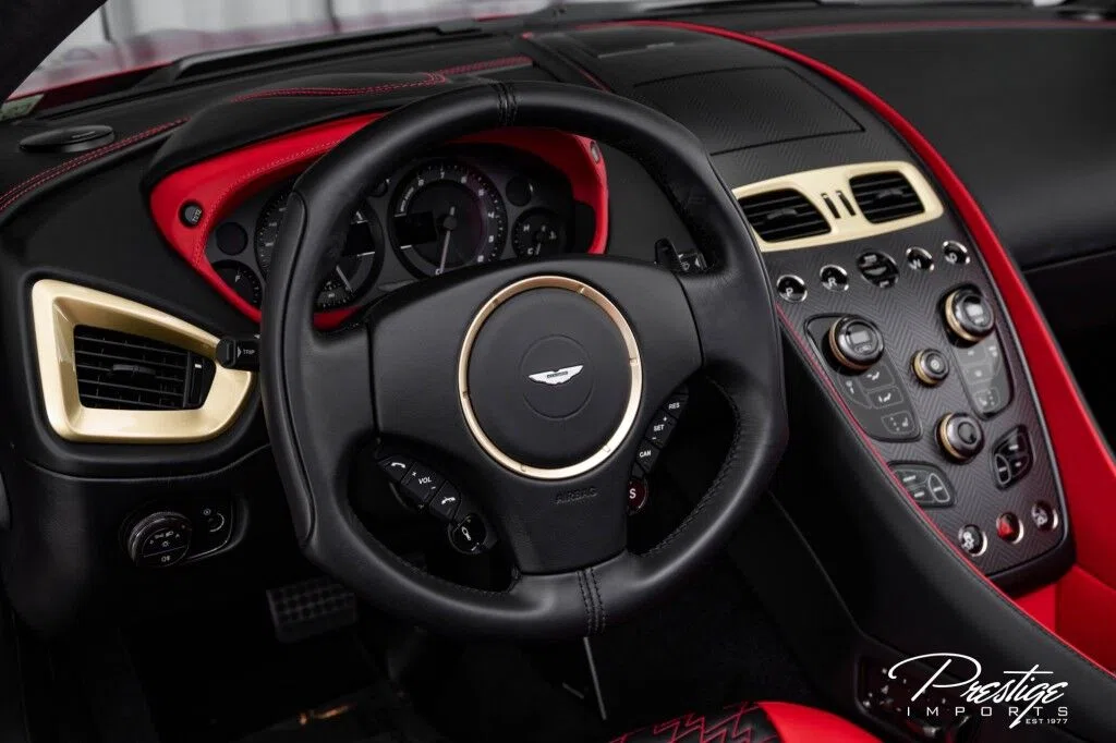 2018 Aston Martin Vanquish Zagato Volante interior, dashboard, Black and Red, Leather