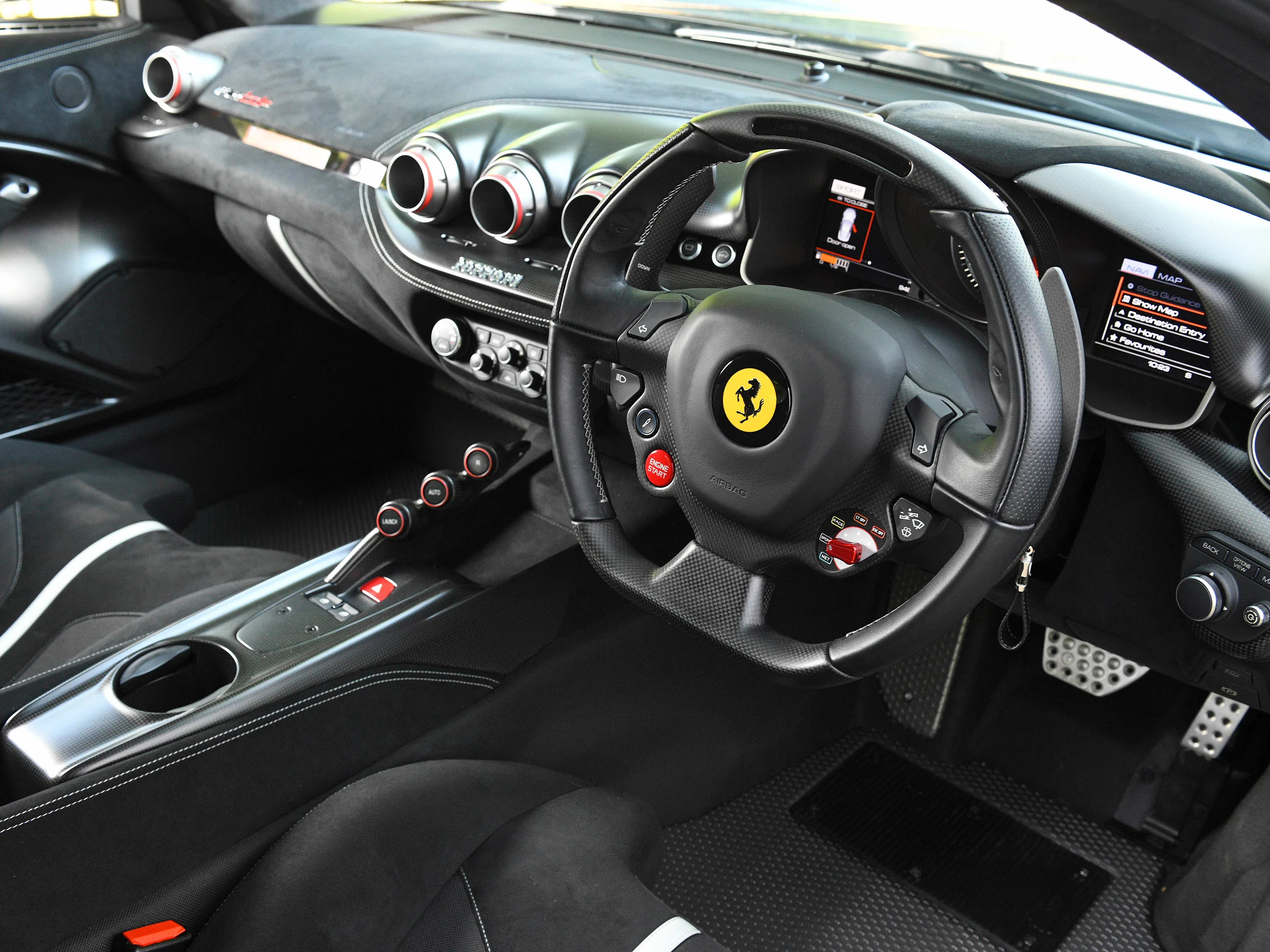 2017 Ferrari F12tdf interior, dashboard, Nero Alcantara