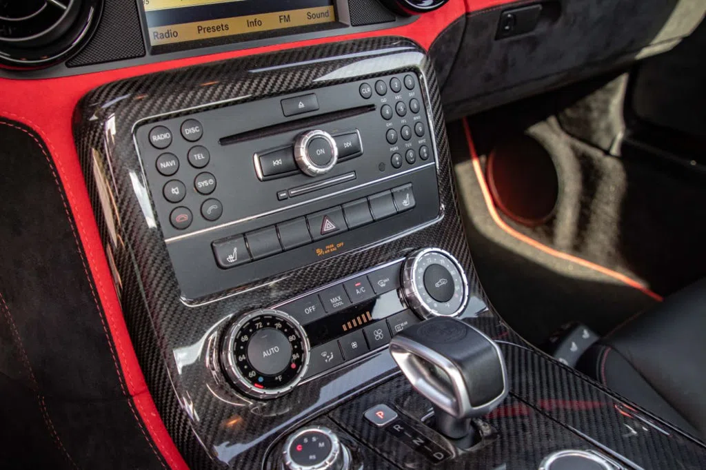 2014 Mercedes-Benz SLS AMG Black Series interior, center console, Black Leather/Suede