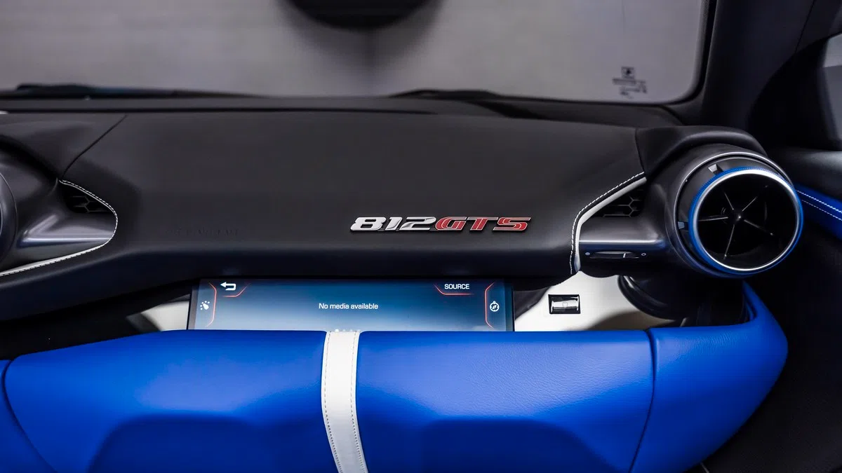 2023 Ferrari 812 GTS interior, center console, Blue | Black
