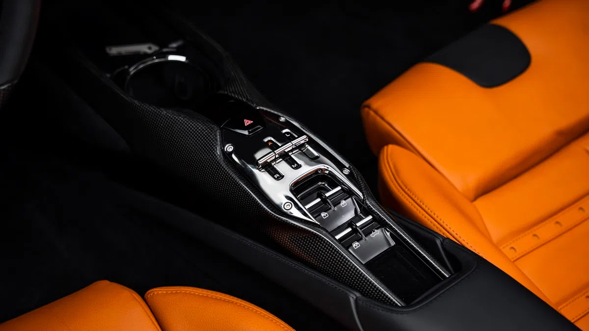 2024 Ferrari SF90 Spider interior, center console, Brown