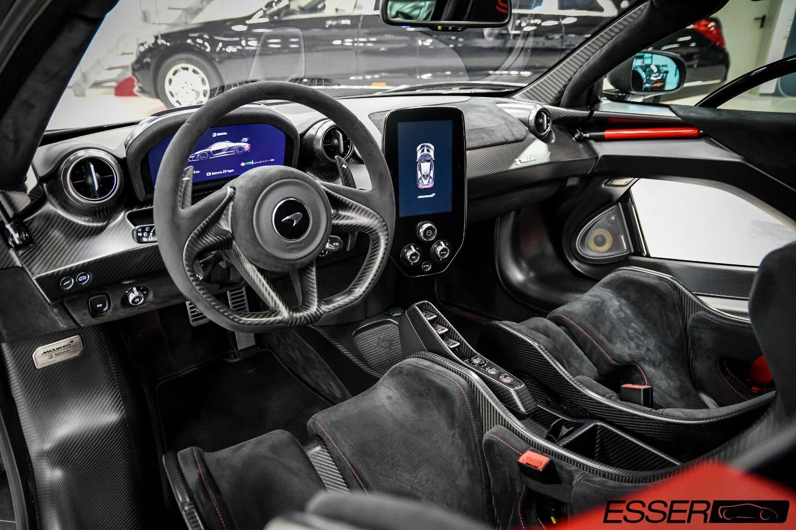 2019 McLaren Senna interior, dashboard, Alcantara