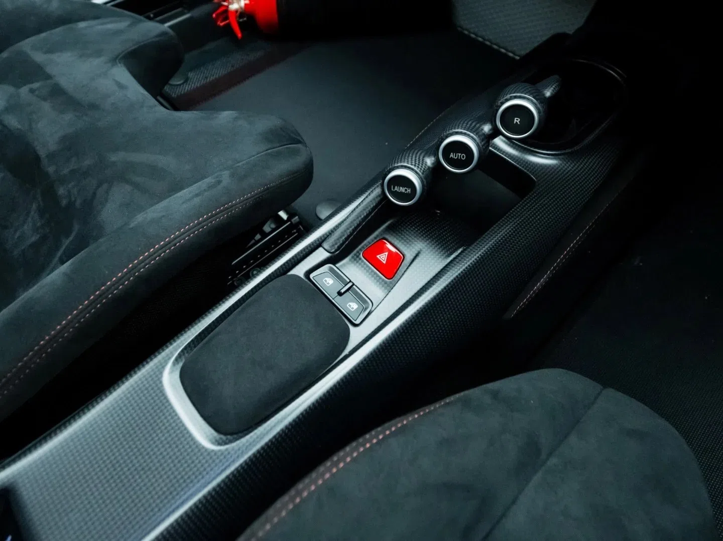 2019 Ferrari 488 Pista Piloti interior, center console, Nero Alcantara