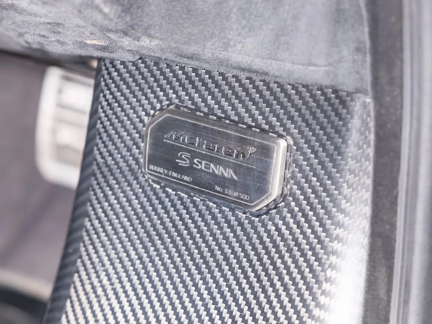 2019 McLaren Senna interior, door sill, Black