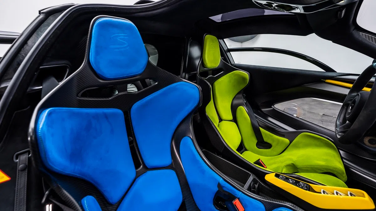 2019 McLaren Senna interior, seats, Black | Blue | Green