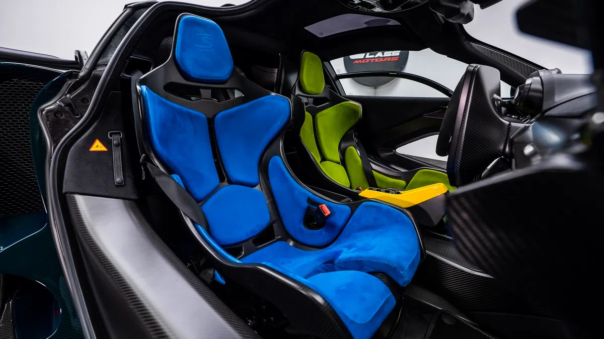 2019 McLaren Senna interior, seats, Black | Blue | Green