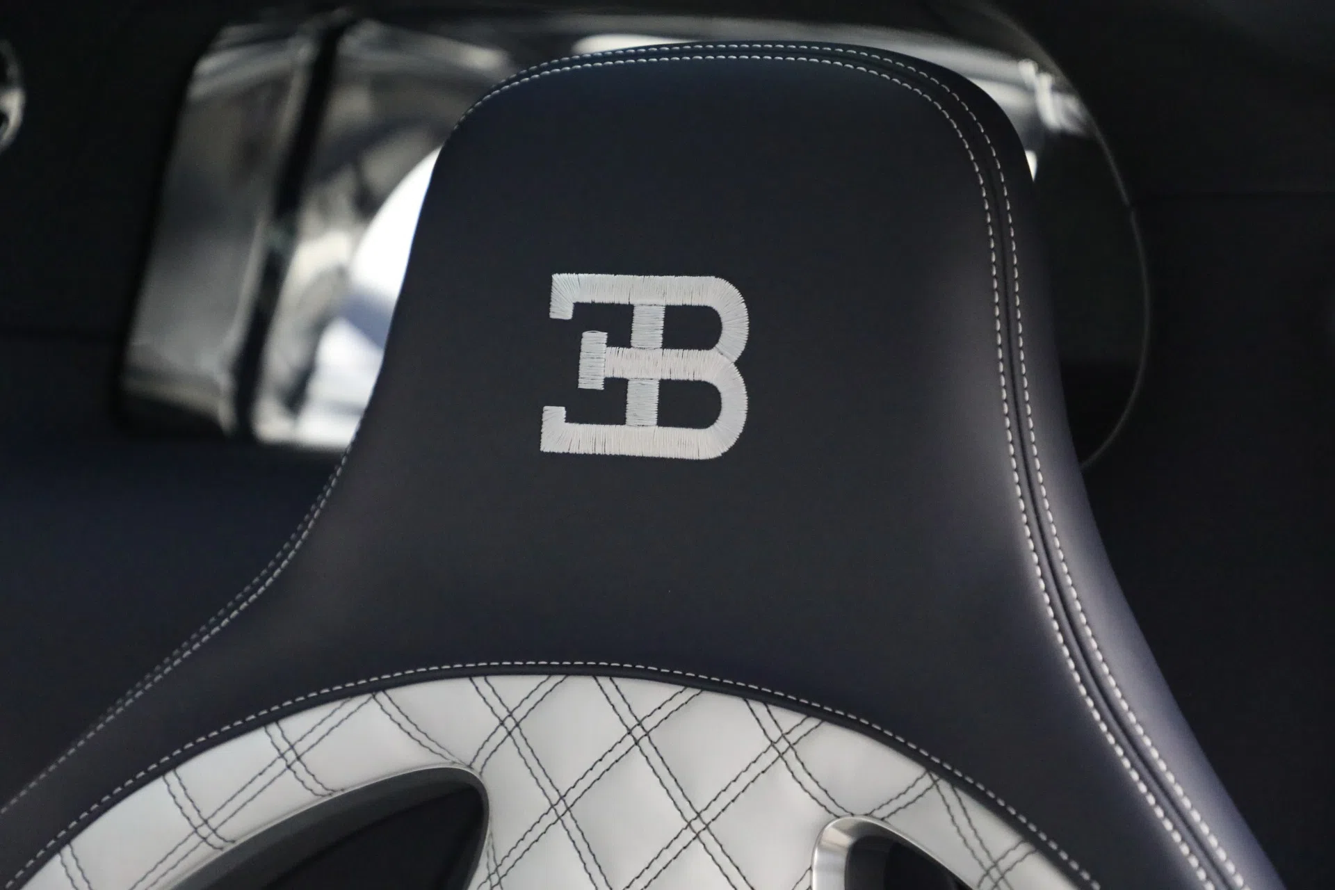 2020 Bugatti Chiron Sport interior, Argent & Blue Royal Carbon Fiber