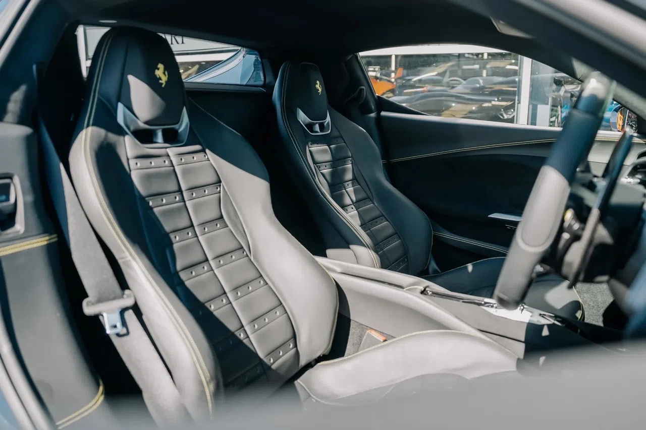 2023 Ferrari 296 GTB interior, seats, Nero Hide