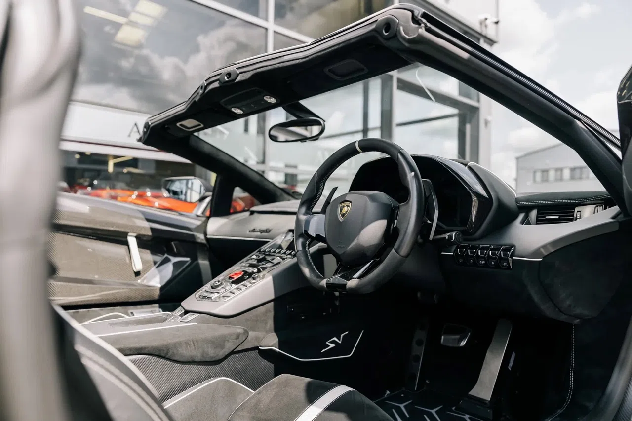 2016 Lamborghini Aventador SV Roadster LP 750-4 interior, dashboard, SV Interior in Nero Cosmos Alcantara